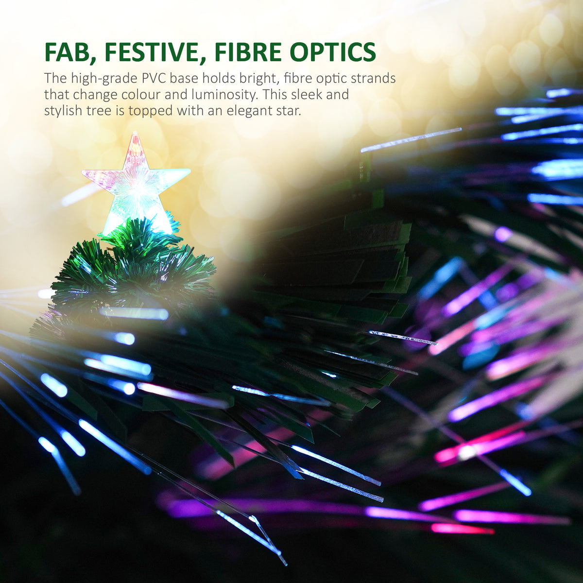 VeryMerry Fibre Optic Christmas Tree with Timer Lights, Pre-Lit Artificial Xmas Tree