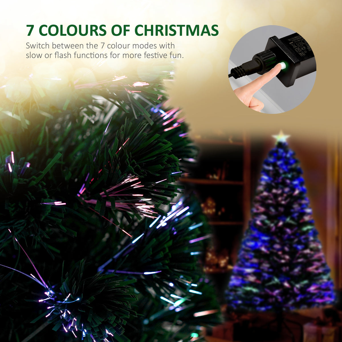 VeryMerry Fibre Optic Christmas Tree with Timer Lights, Pre-Lit Artificial Xmas Tree