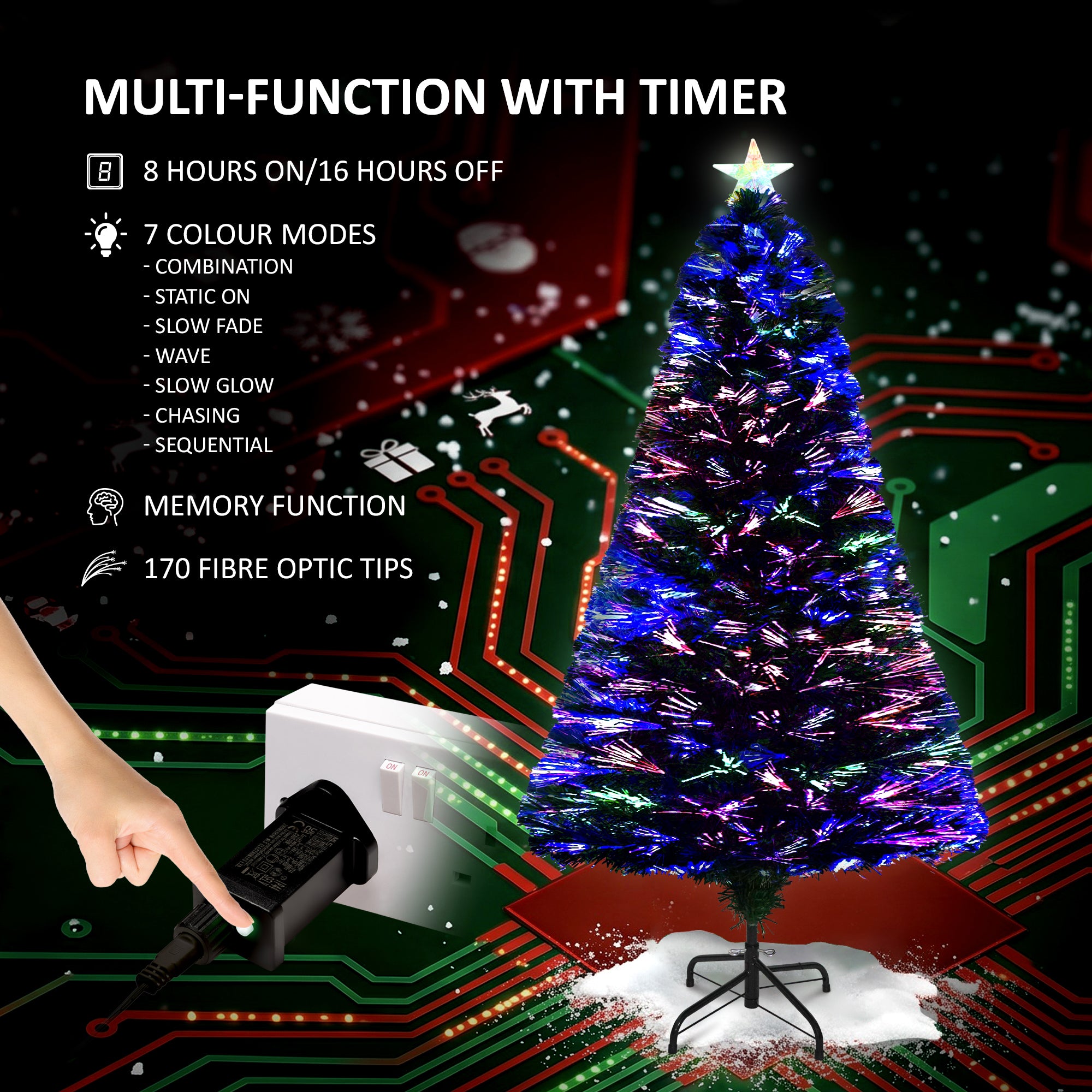 VeryMerry Fibre Optic Christmas Tree with Timer Lights, Pre-Lit Artificial Xmas Tree