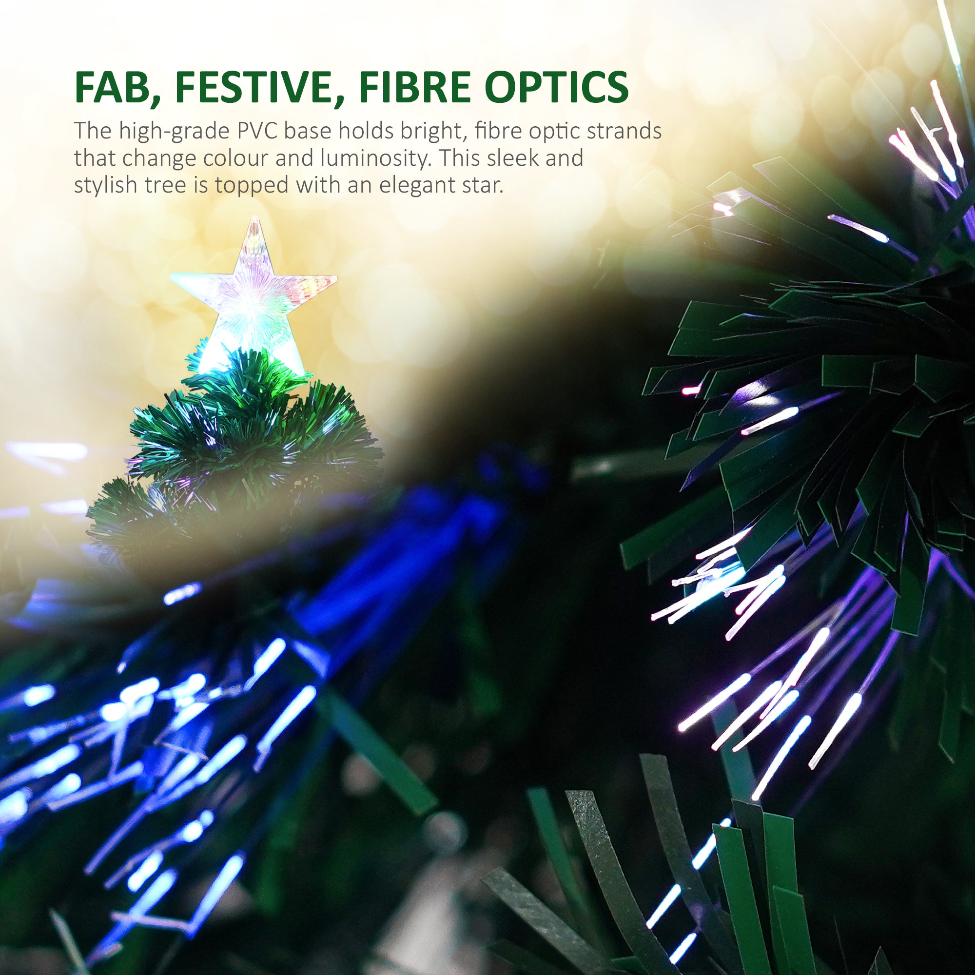 VeryMerry Fibre Optic Christmas Tree with Timer Lights, Pre-Lit Artificial Xmas Tree