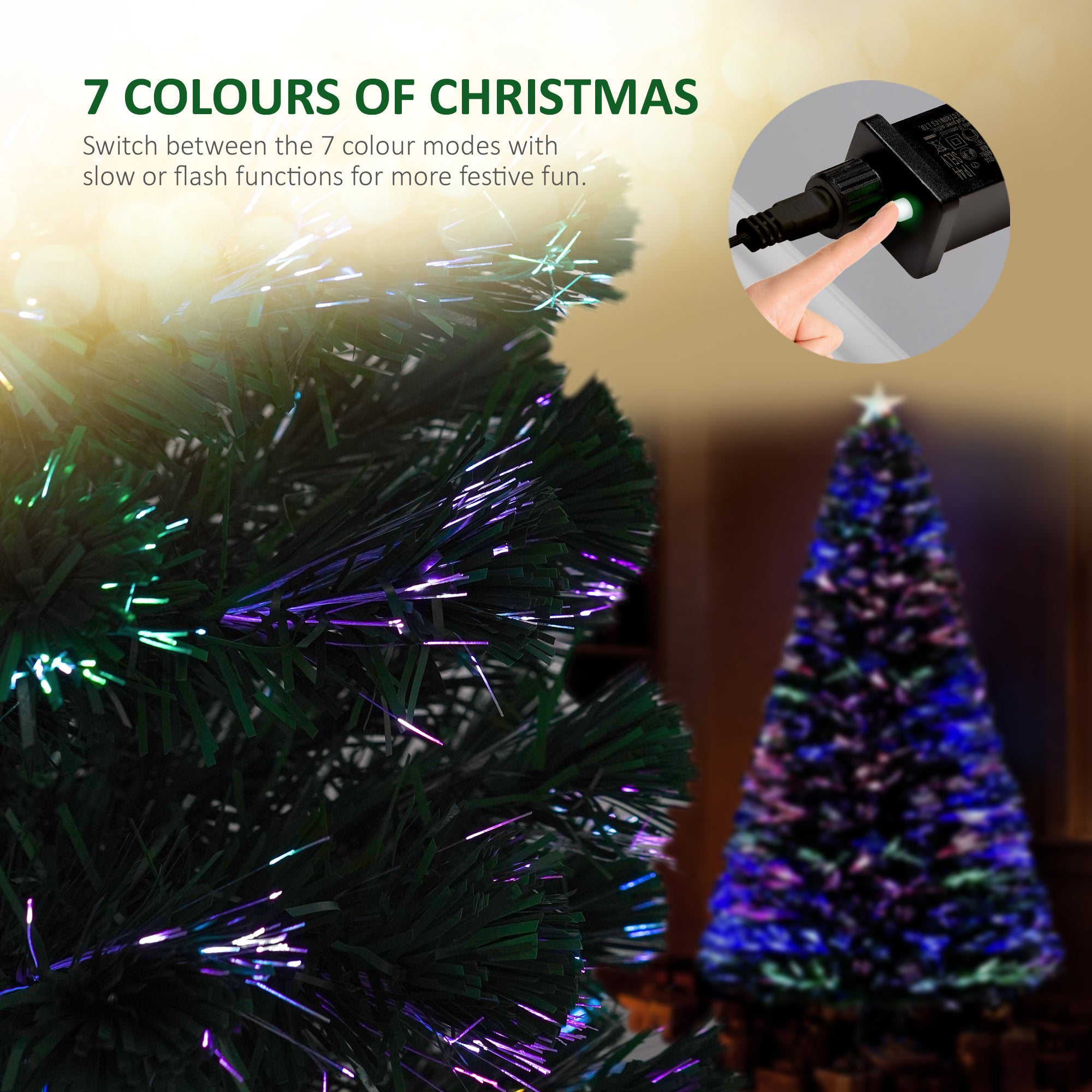 VeryMerry Fibre Optic Christmas Tree with Timer Lights, Pre-Lit Artificial Xmas Tree