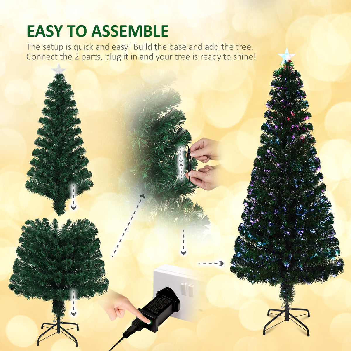 VeryMerry Fibre Optic Christmas Tree with Timer Lights, Pre-Lit Artificial Xmas Tree
