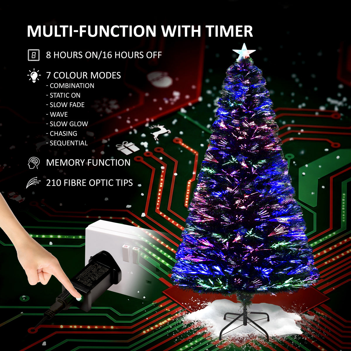 VeryMerry Fibre Optic Christmas Tree with Timer Lights, Pre-Lit Artificial Xmas Tree