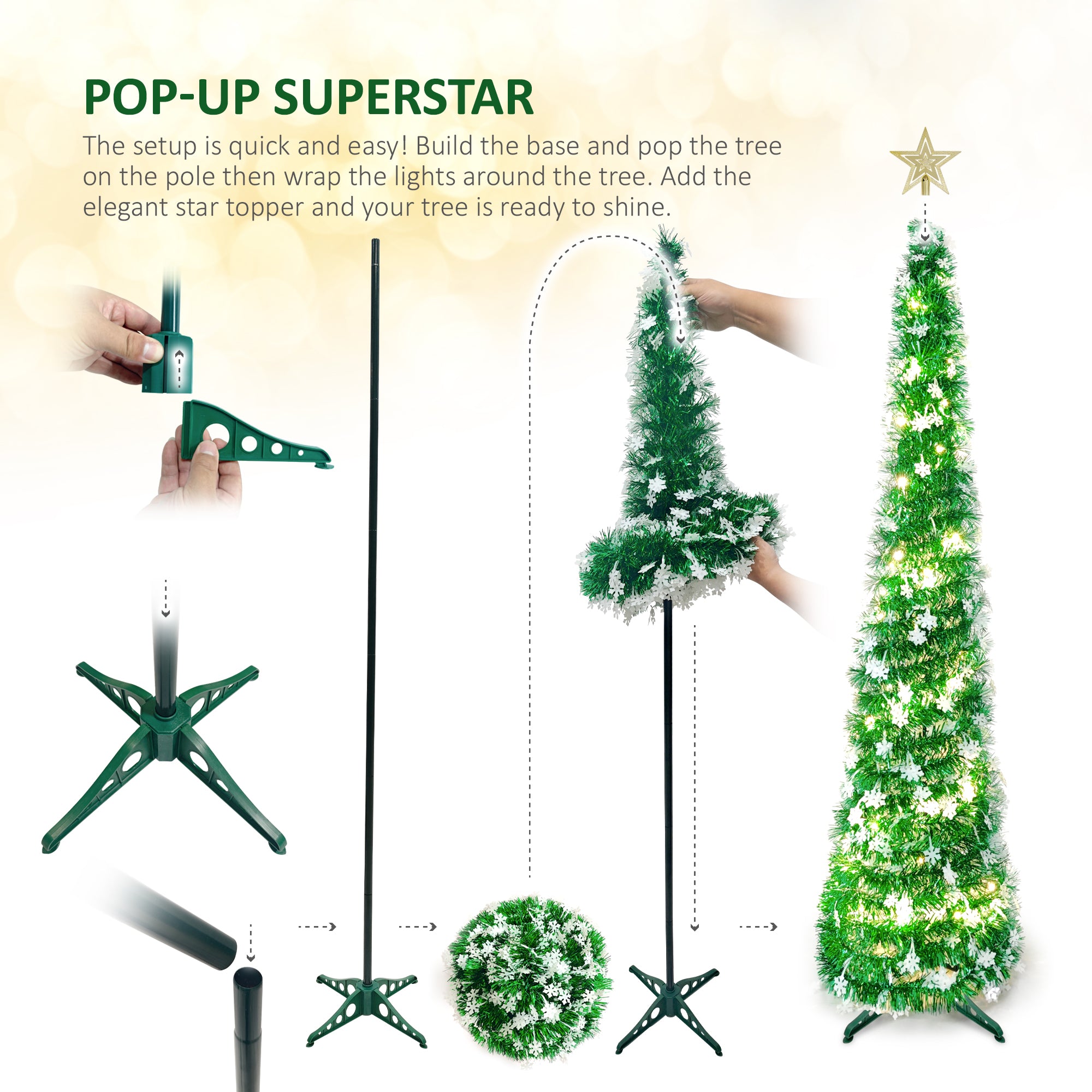 VeryMerry Pop Up Christmas Tree with LED Lights & Timer