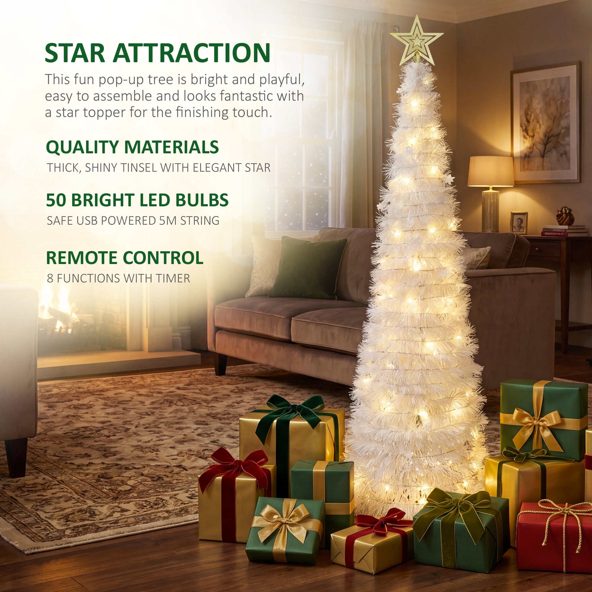 VeryMerry Pop Up Christmas Tree with LED Lights & Timer