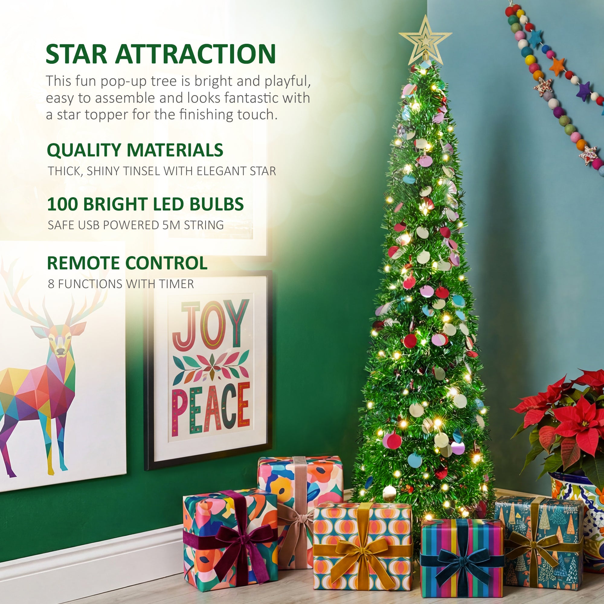 VeryMerry Pop Up Christmas Tree with LED Lights & Timer