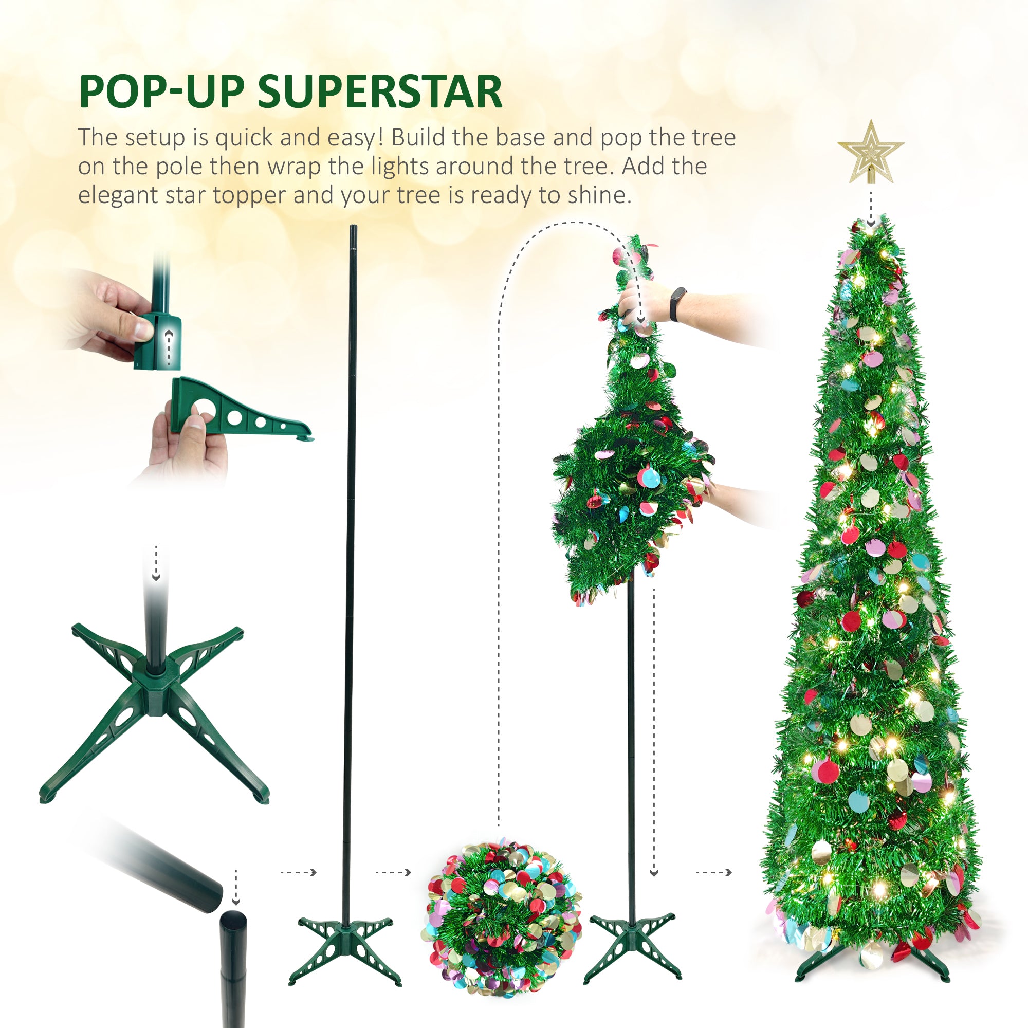 VeryMerry Pop Up Christmas Tree with LED Lights & Timer