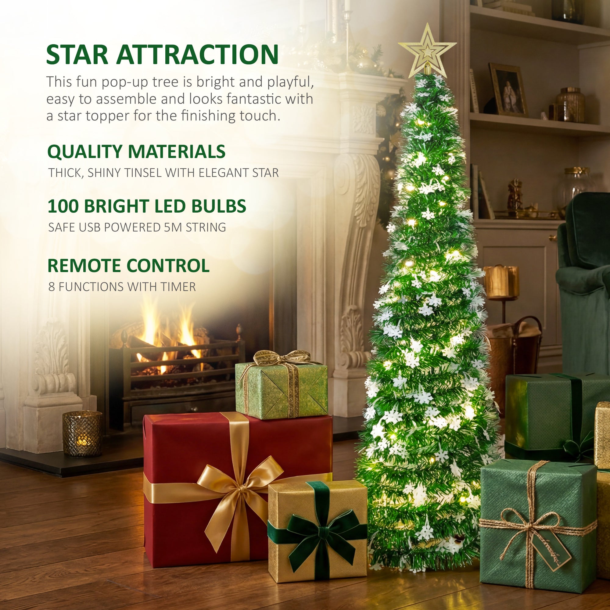 VeryMerry Pop Up Christmas Tree with LED Lights & Timer
