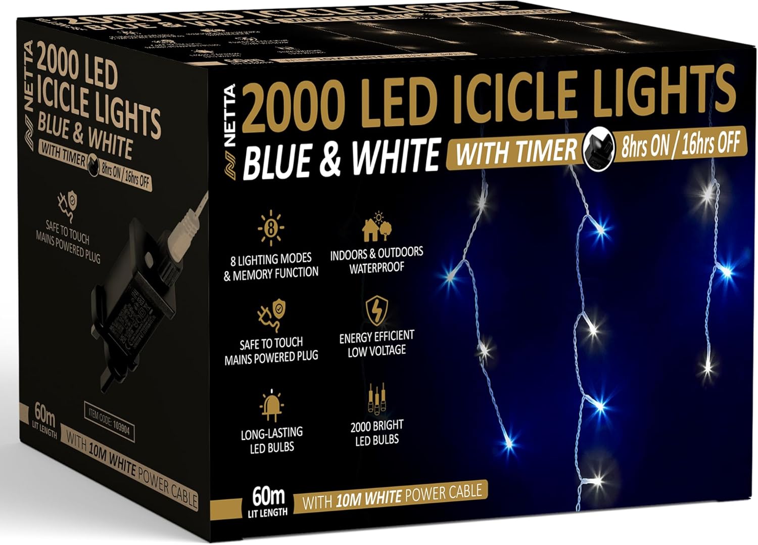 NETTA 2000LED Icicle String Lights - Blue & Cool White