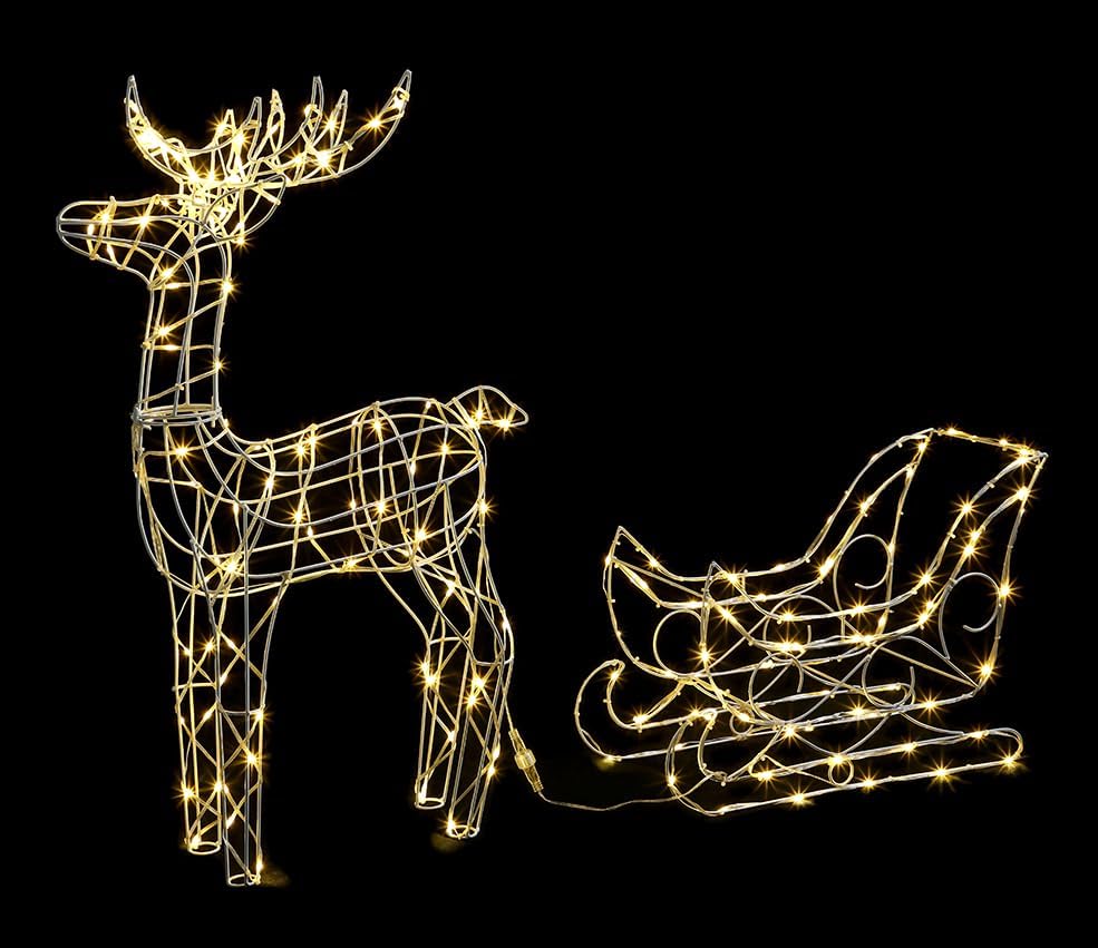 VeryMerry Pre-Lit Reindeer with Sleigh Large 85cm with 180 LED Warm White