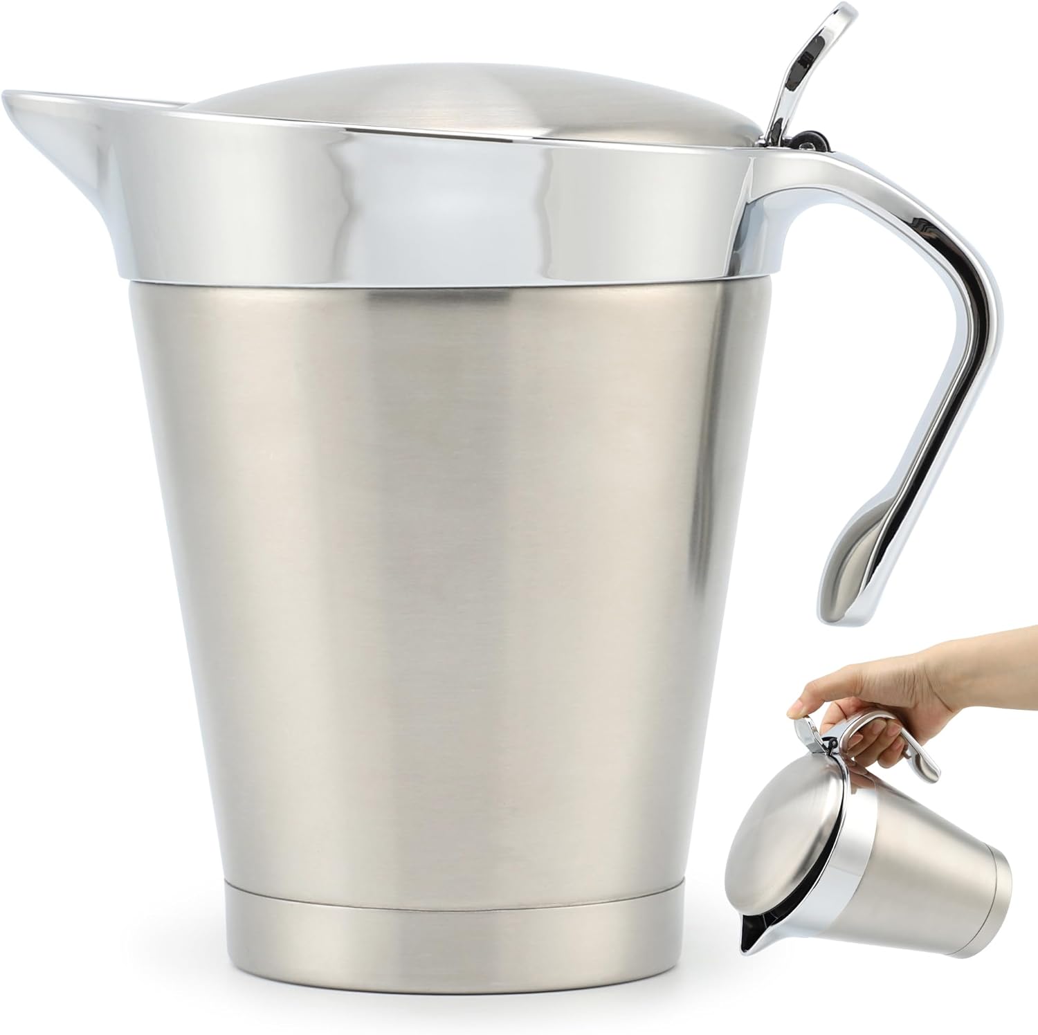 NETTA 1L Gravy Boat Dining Table Sauce Jug Stainless Steel Double Wall Insulation for Gravy, Cream, Custard