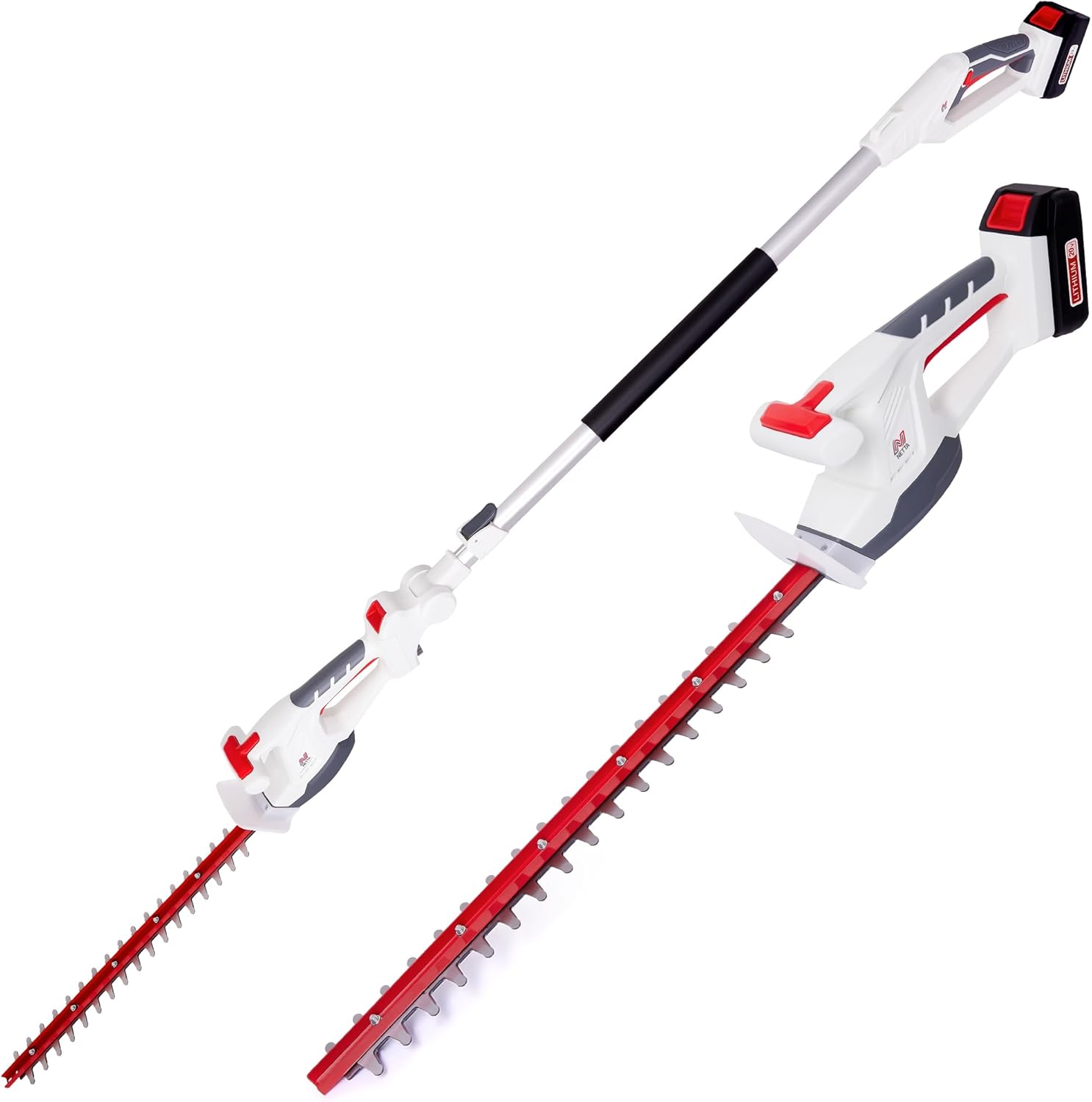 NETTA Cordless 2-in-1 Telescopic & Handheld Hedge Trimmer Cutter - 20V MAX, Battery & Charger Included
