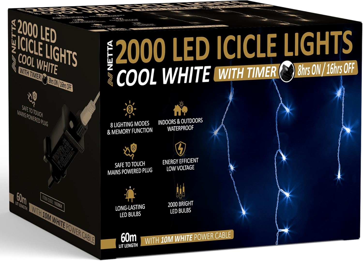 NETTA 2000LED Icicle String Lights - Cool White