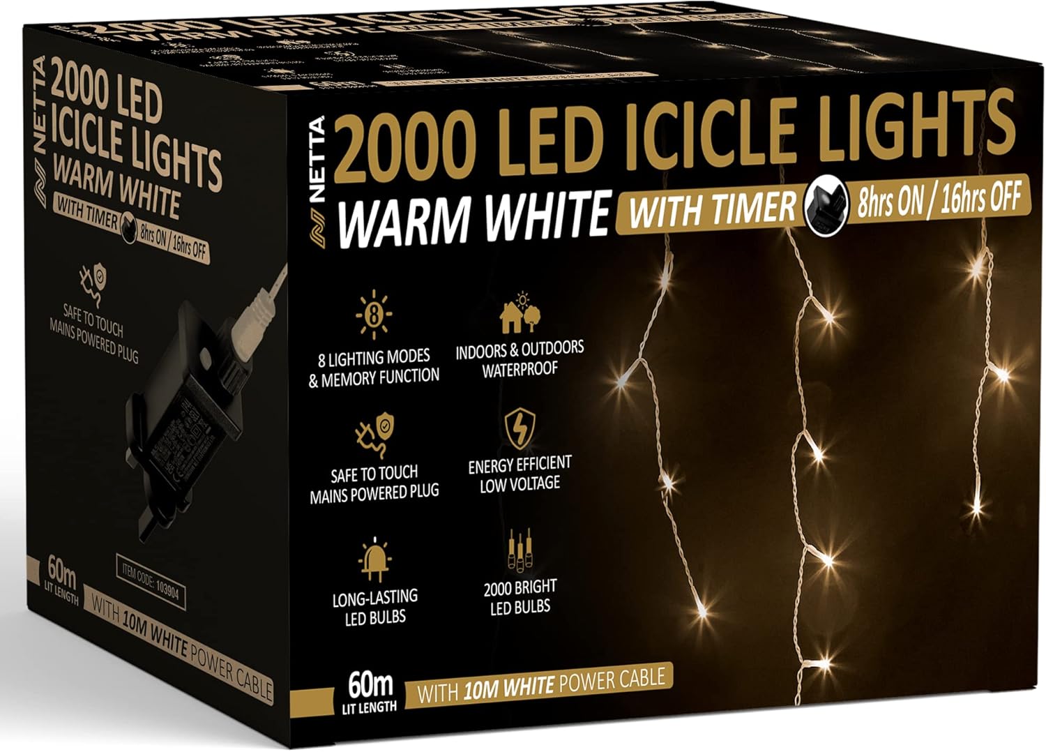 NETTA 2000LED Icicle String Lights - Warm White