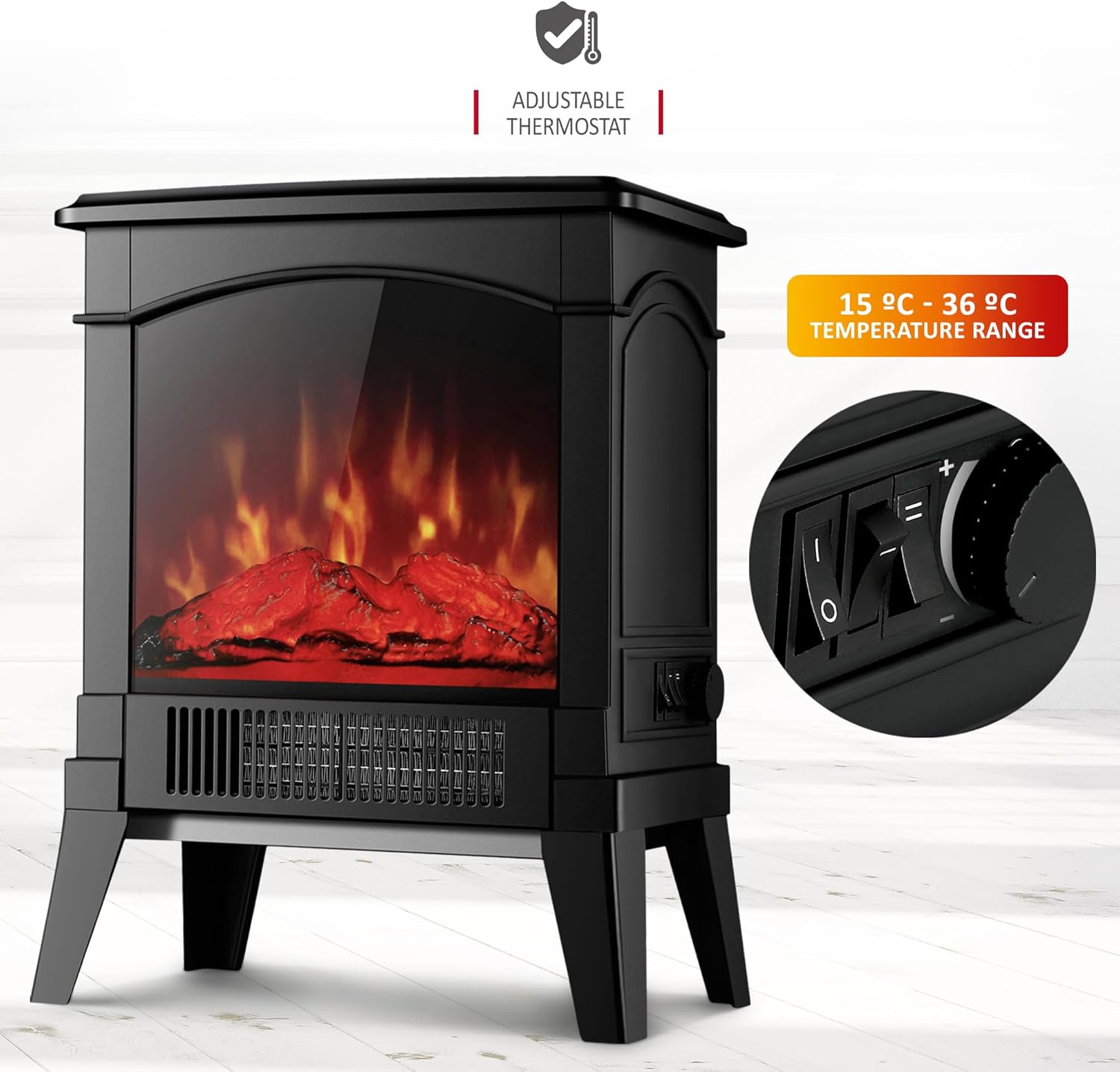 NETTA Stove Heater Electric Fireplace With Fire Flame Effect Safety Tip Over Switch