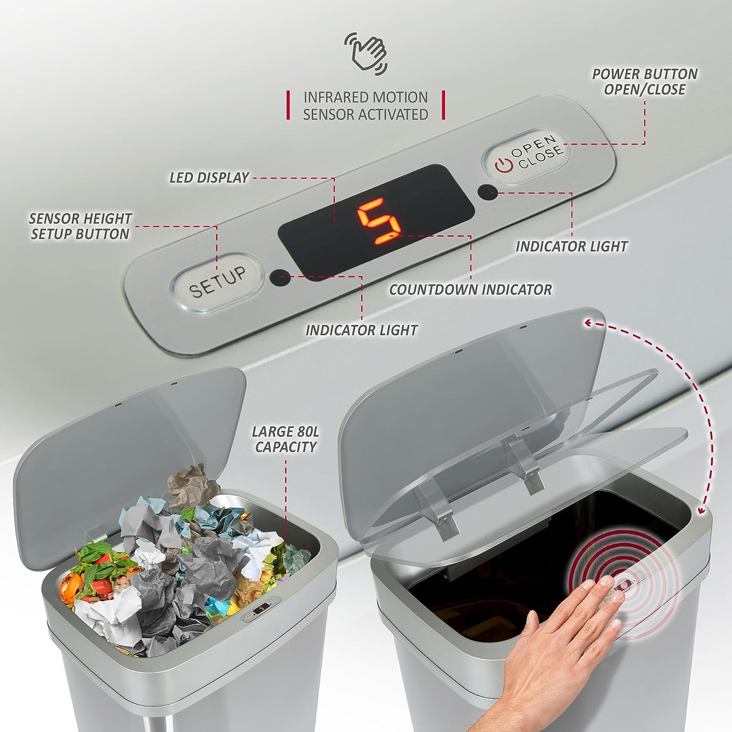 NETTA Rectangular Sensor Bin - Stainless Steel - 80L