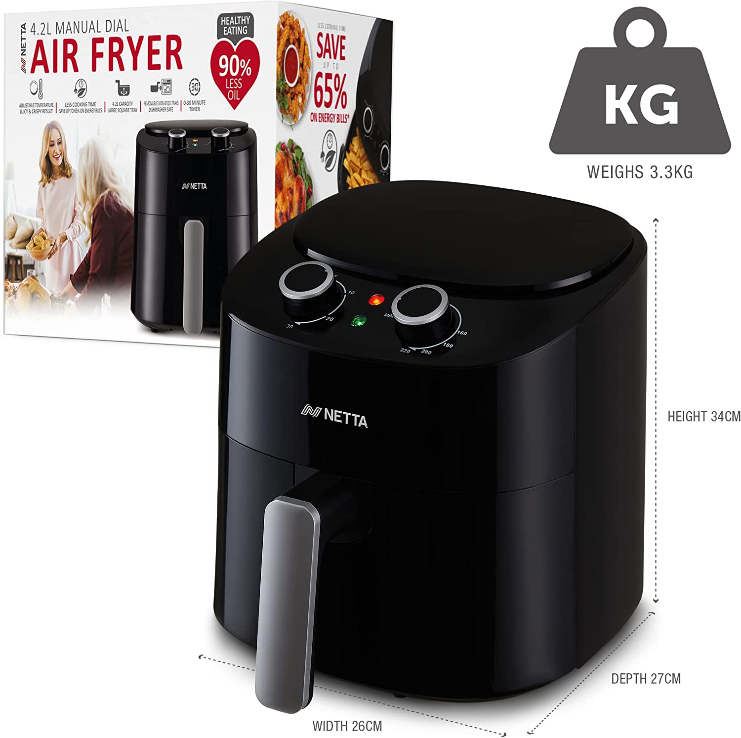 NETTA Digital Air Fryer with Drawer and Detachable Non-Stick Frying Tray