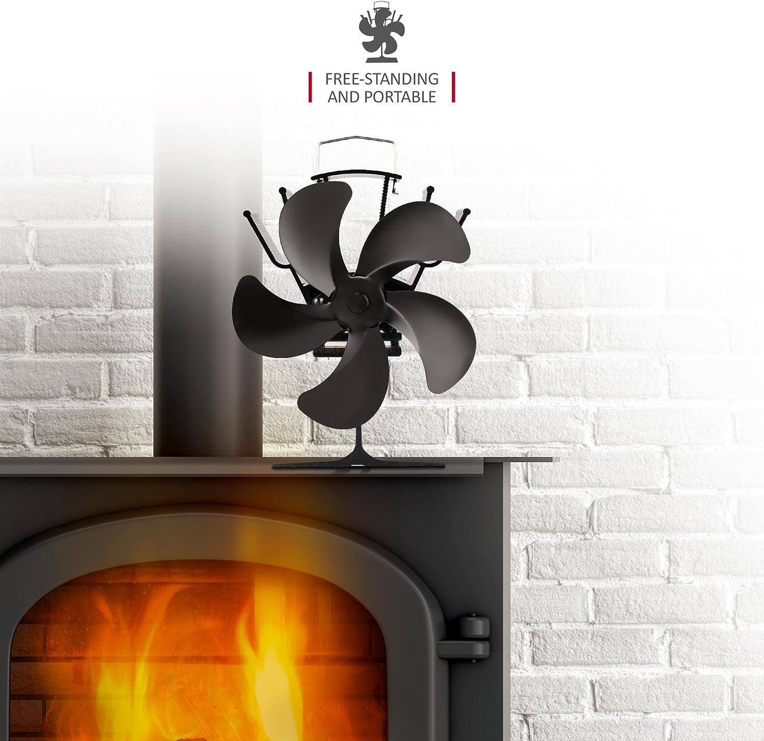 NETTA 5 Blade Heat-Powered Fireplace Stove Fan Silent Operation - Black