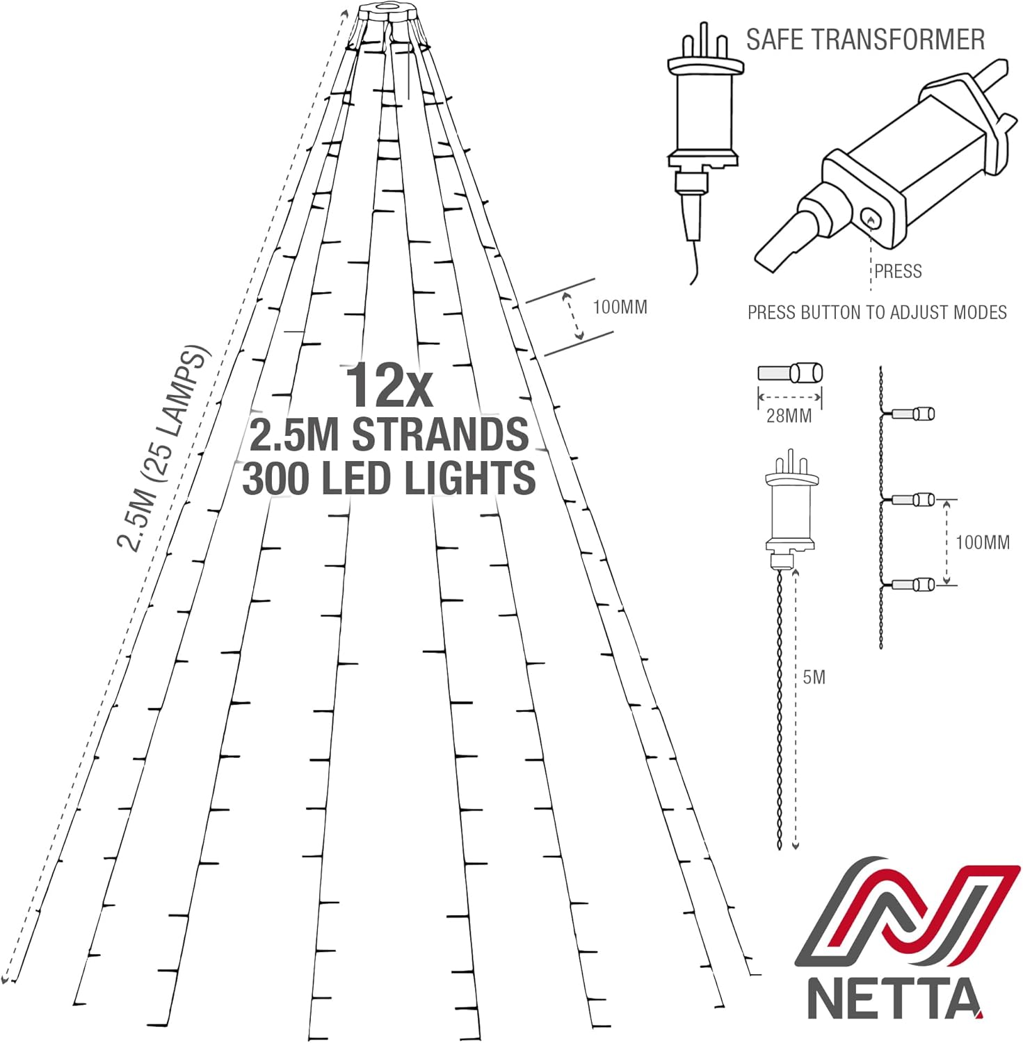 NETTA Christmas Tree Lights  Strands LEDs Fairy Lights for 6ft-8ft Christmas Tree