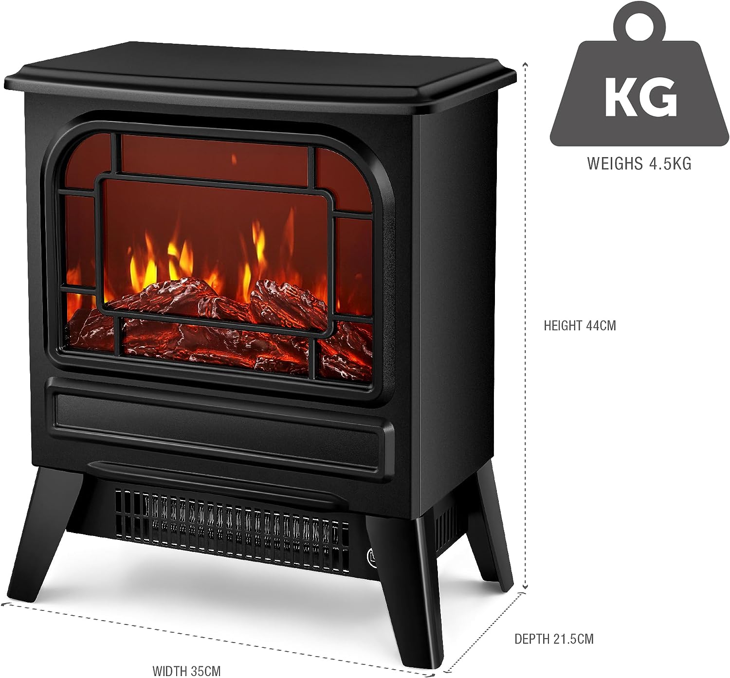 NETTA 1950W Freestanding Stove Heater With Realistic Fire Flame Effect