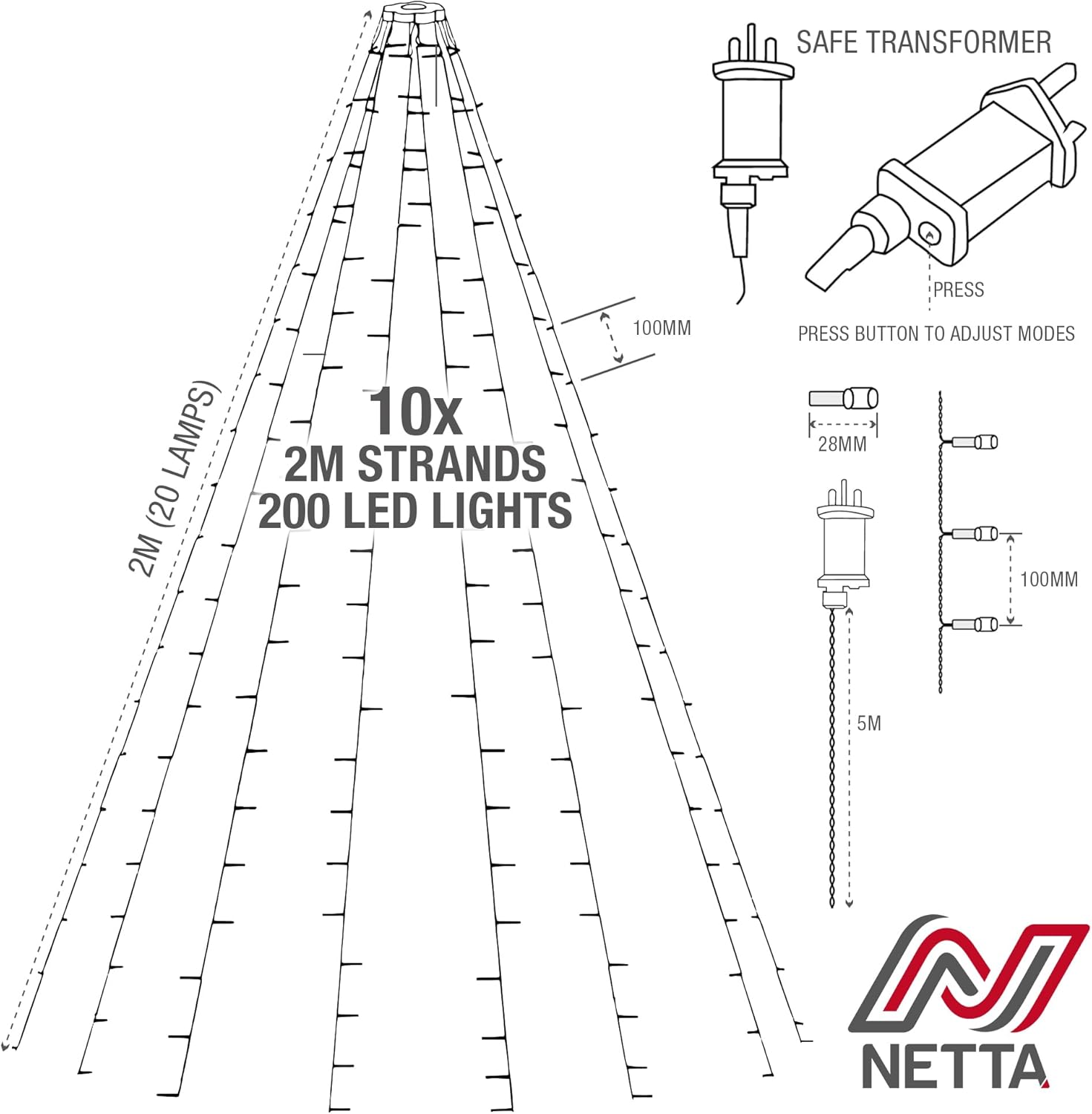 NETTA Christmas Tree Lights  Strands LEDs Fairy Lights for 6ft-8ft Christmas Tree