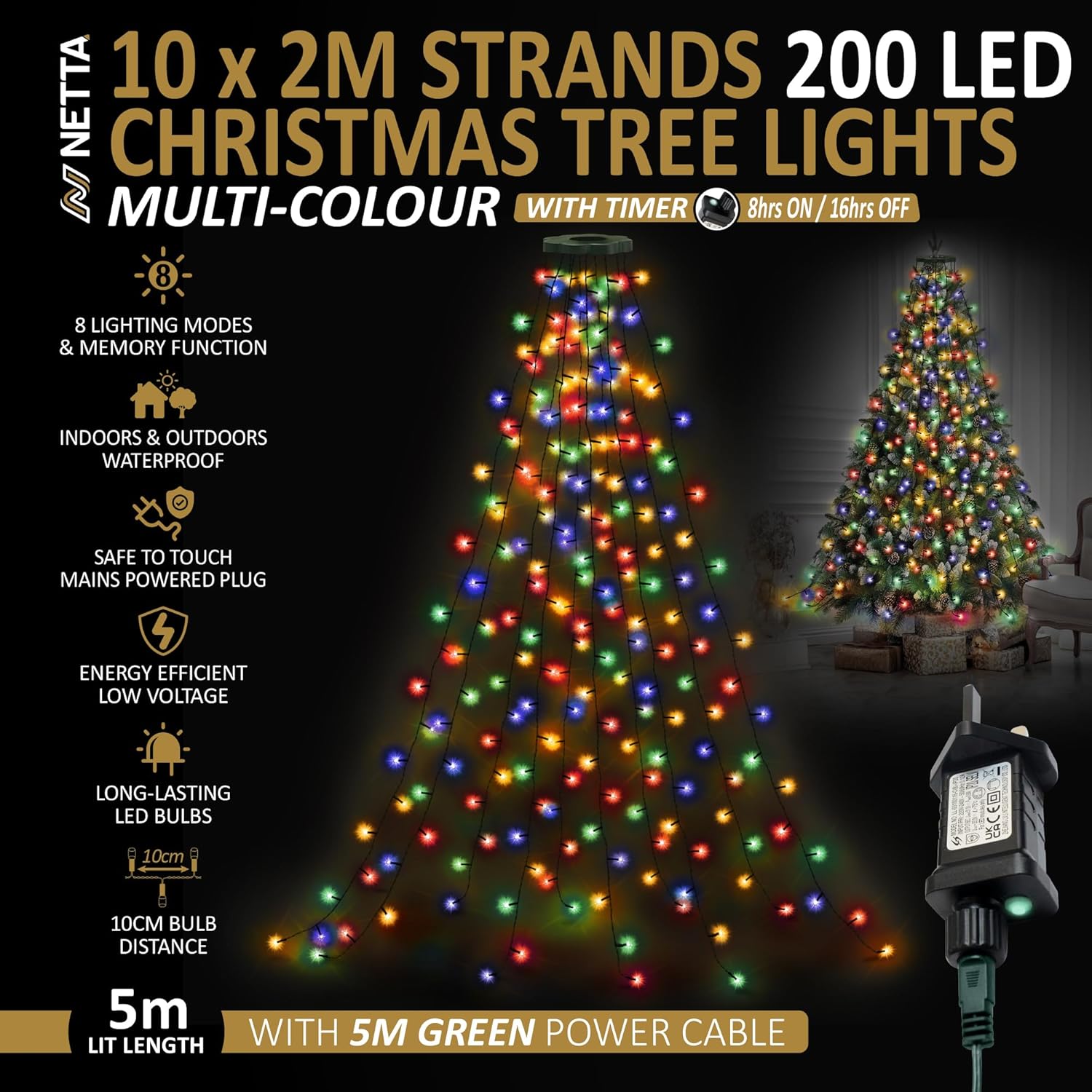 NETTA Christmas Tree Lights  Strands LEDs Fairy Lights for 6ft-8ft Christmas Tree