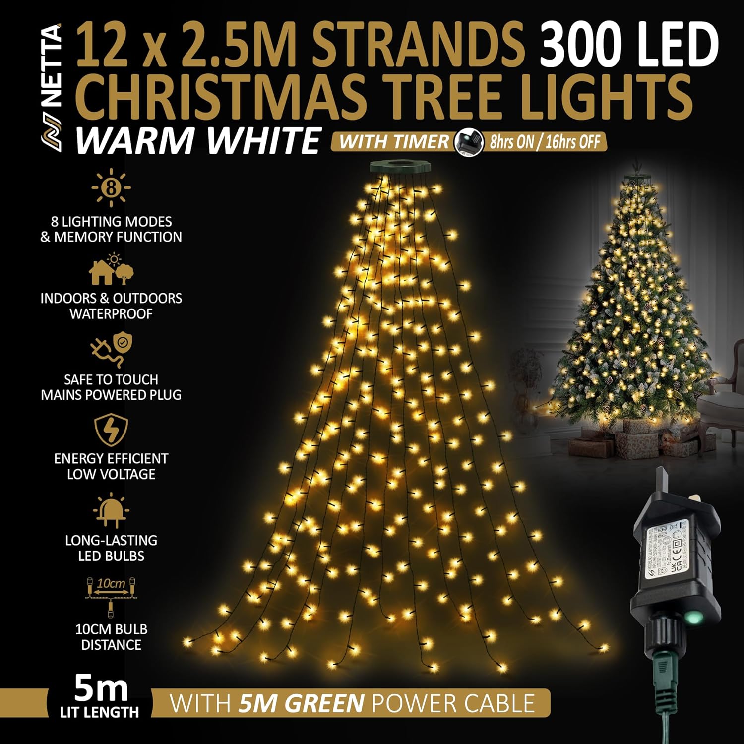 NETTA Christmas Tree Lights  Strands LEDs Fairy Lights for 6ft-8ft Christmas Tree