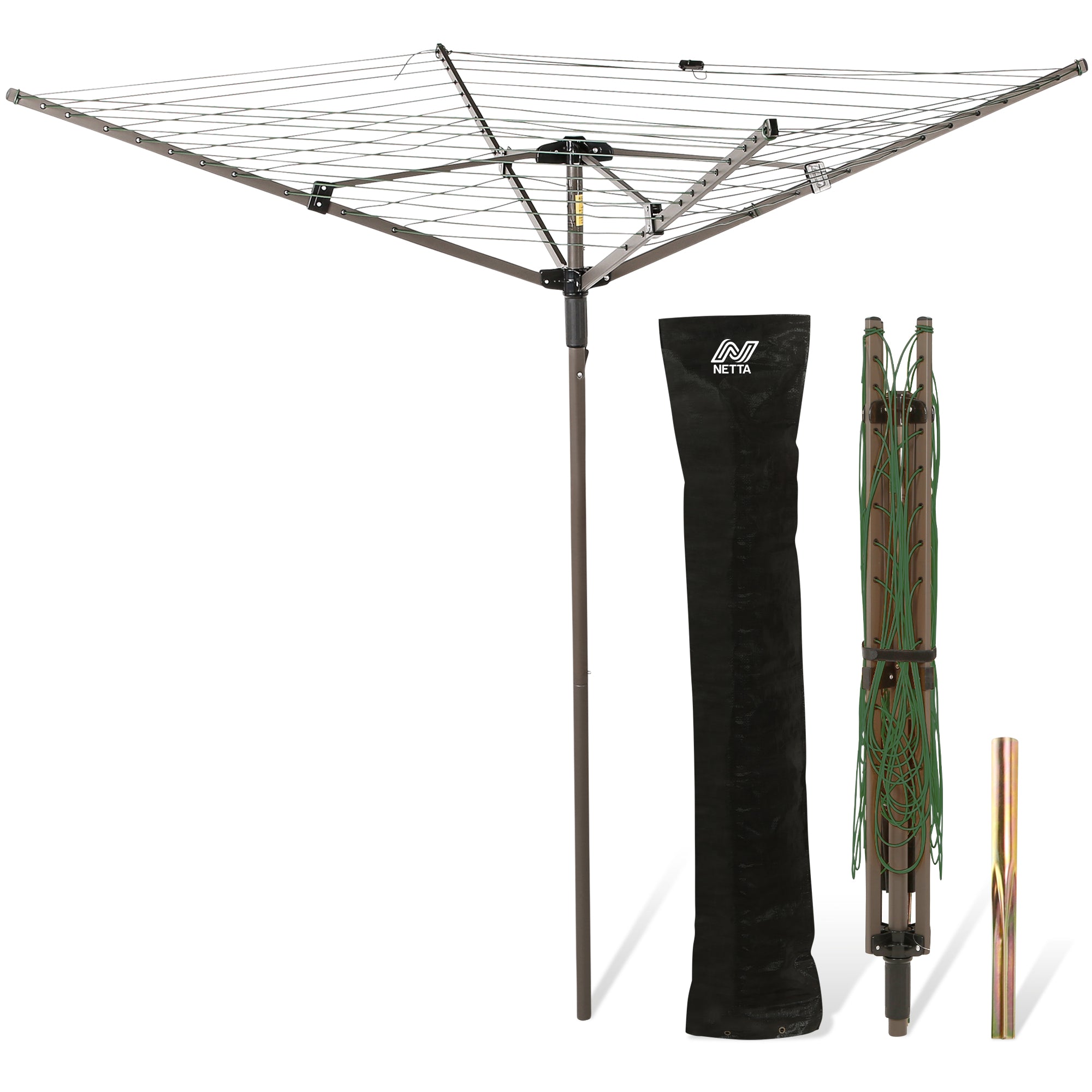 NETTA 45M Rotary Washing Line Airer - Cover And Ground Spike Included