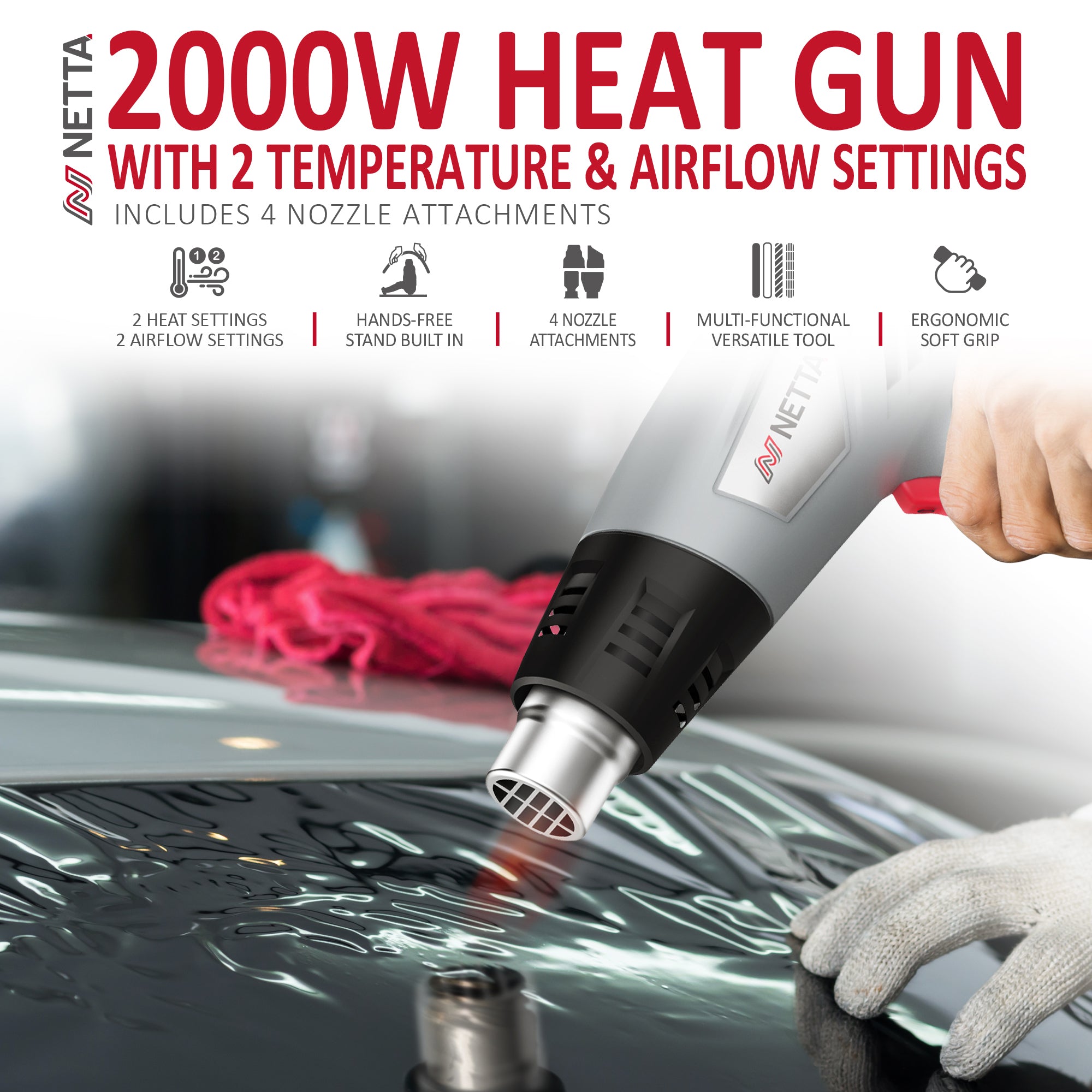 NETTA 2000W Heat Gun with Accessories and Case