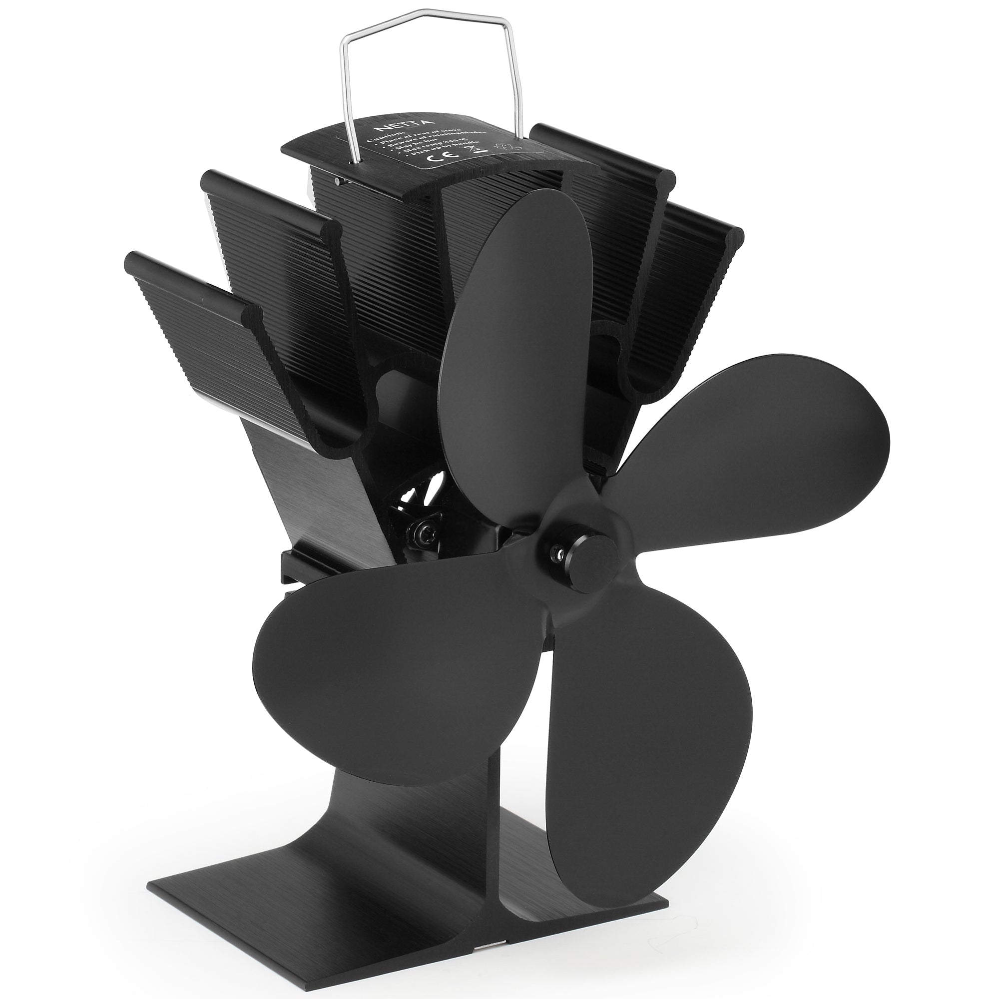 NETTA 4 Blade Heat-Powered Stove Fan - Black