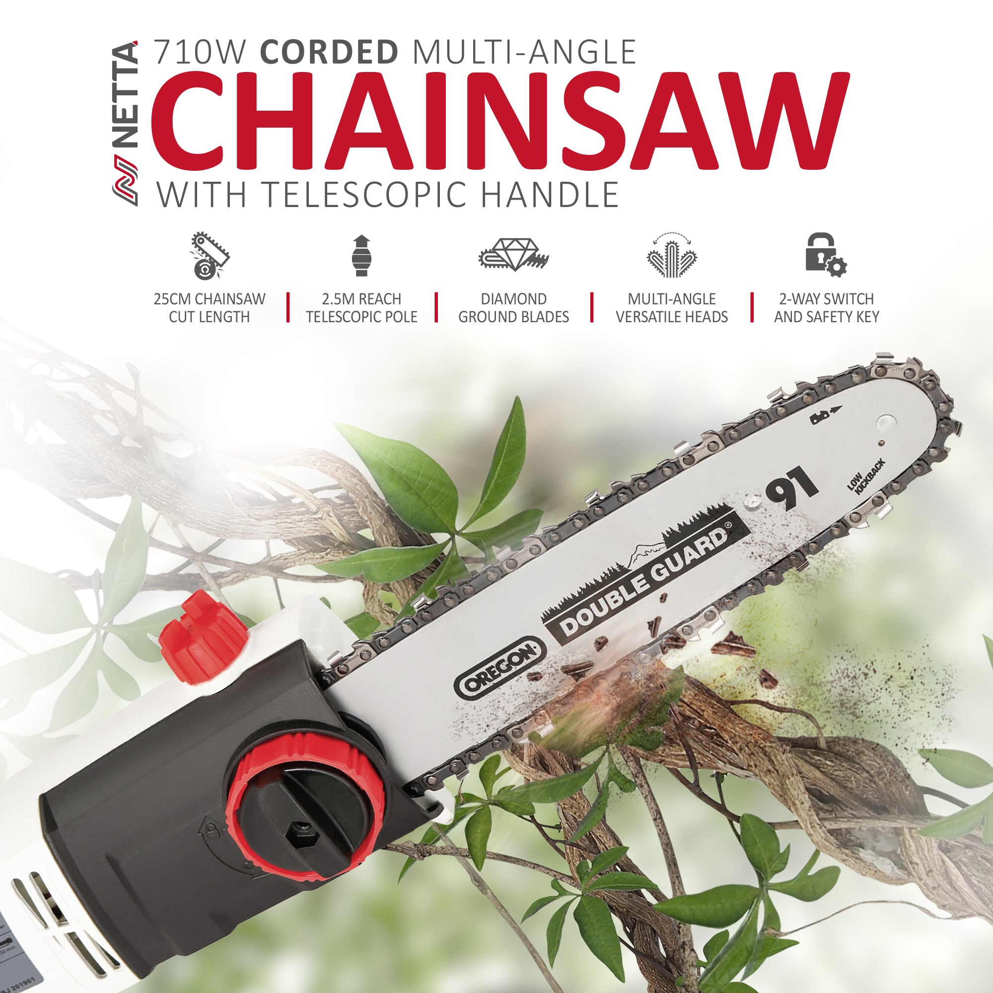 NETTA 710W Corded Pole Long Reach Chainsaw