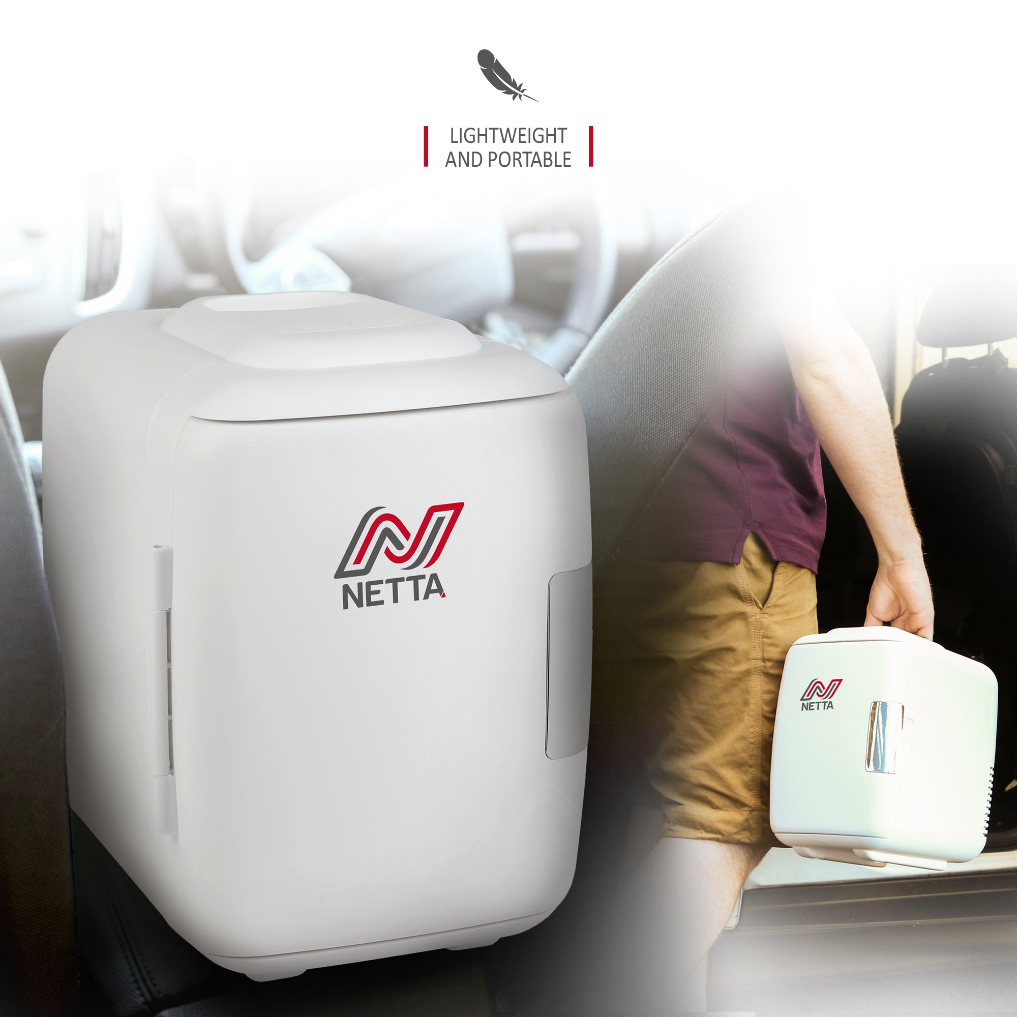 NETTA 5L Mini Fridge with 12V Car Socket and UK Main Plug - White