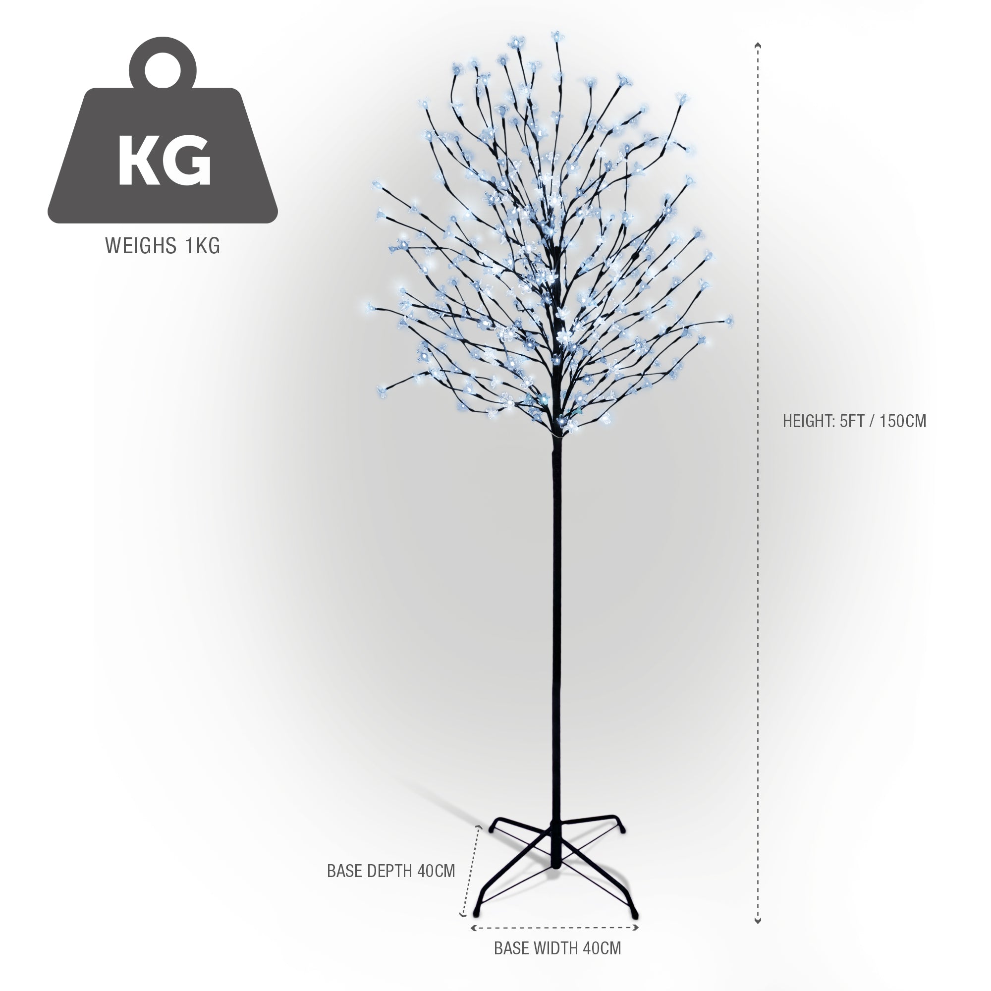 NETTA 5FT LED Cherry Blossom Tree, 250 Pre-Lit Lights, Auto-Off Timer and 8 Lighting Modes, 3M Power Cable, Suitable for Indoor and Outdoor Use - Cool White