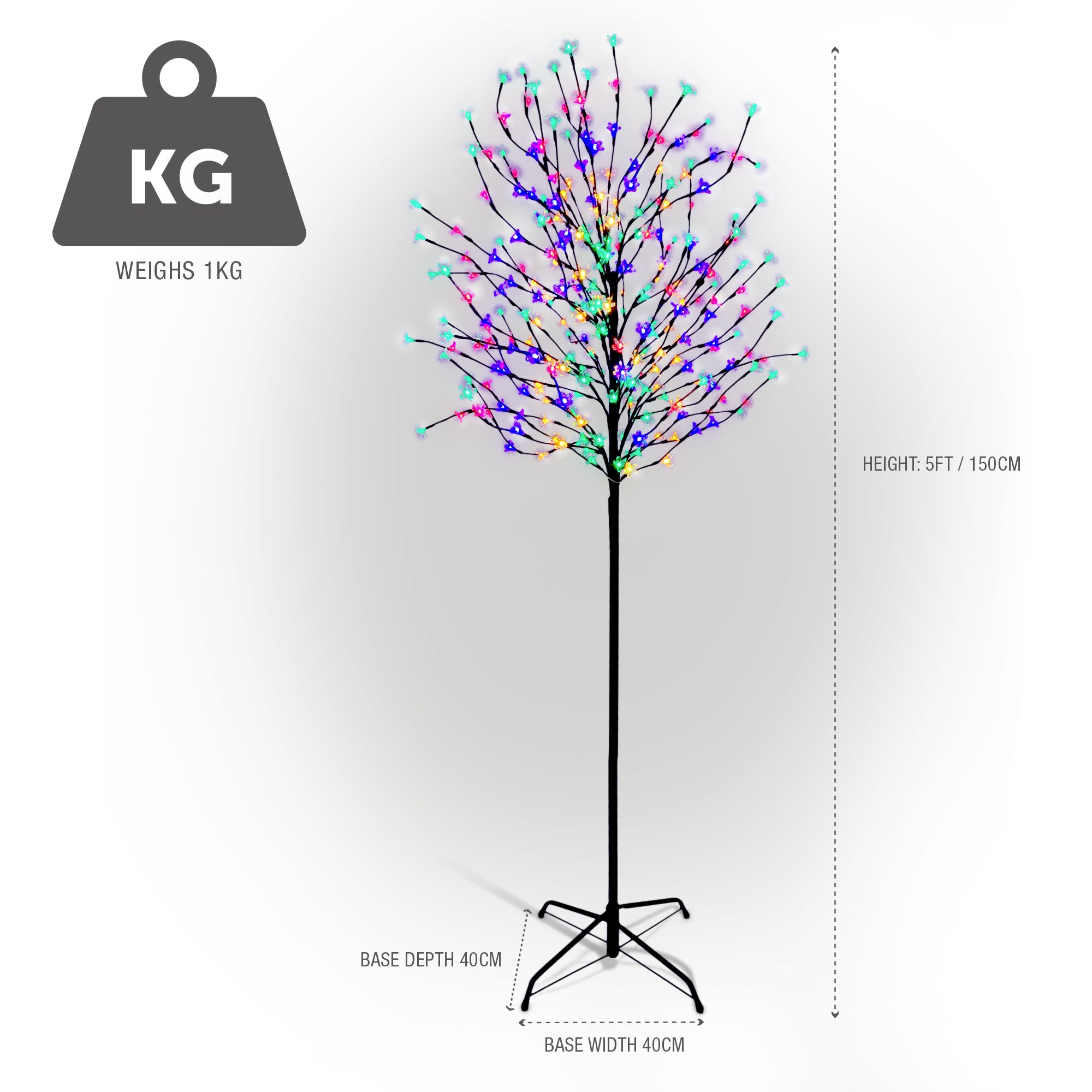 NETTA 5FT LED Cherry Blossom Tree, 250 Pre-Lit Lights, Auto-Off Timer and 8 Lighting Modes, 3M Power Cable, Suitable for Indoor and Outdoor Use - Multi-Colour