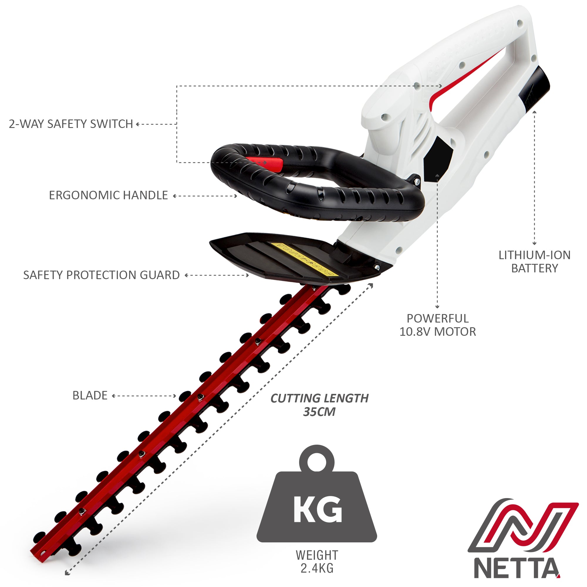 NETTA 10.8V Cordless Hedge Trimmer