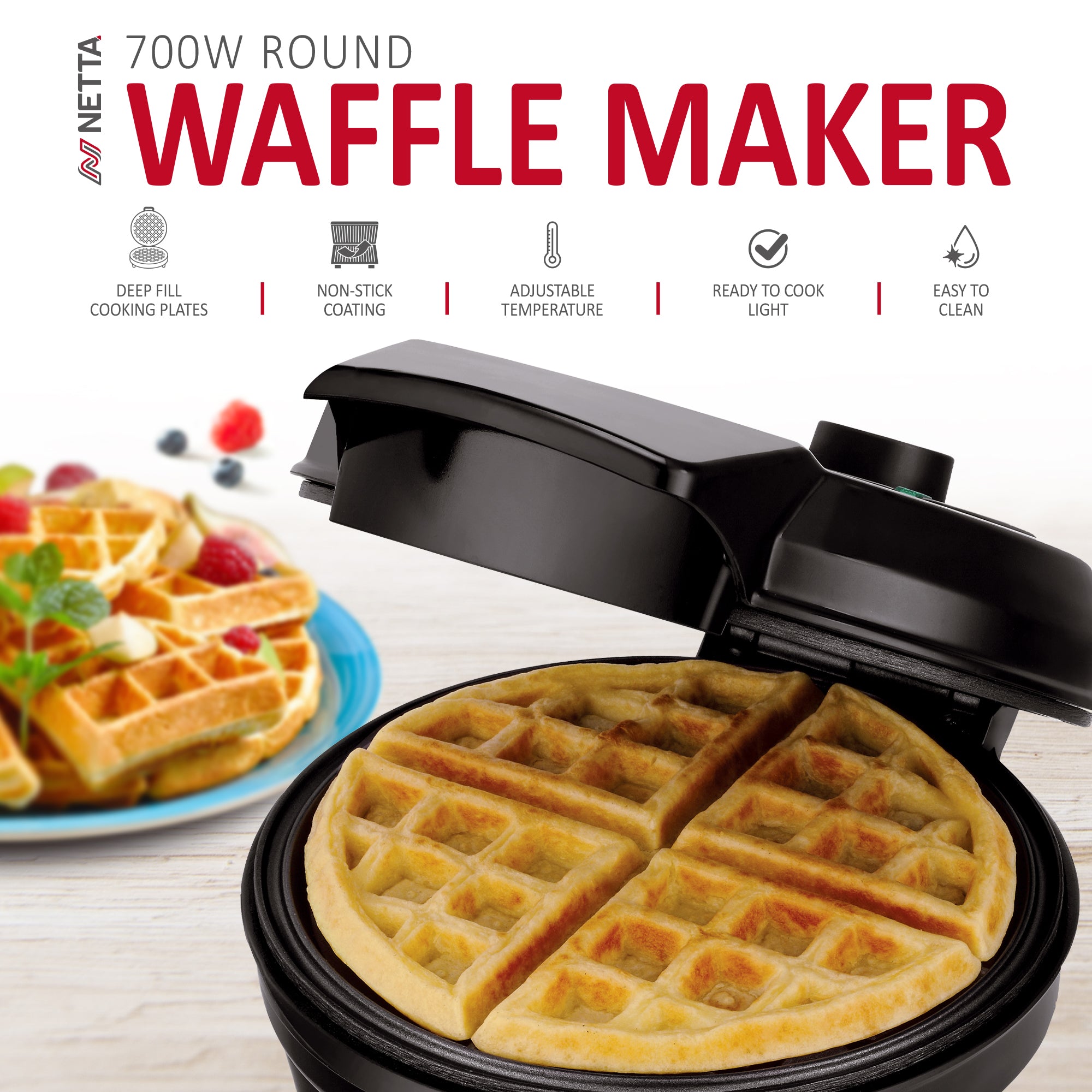 NETTA 700W Non-Stick Waffle Maker