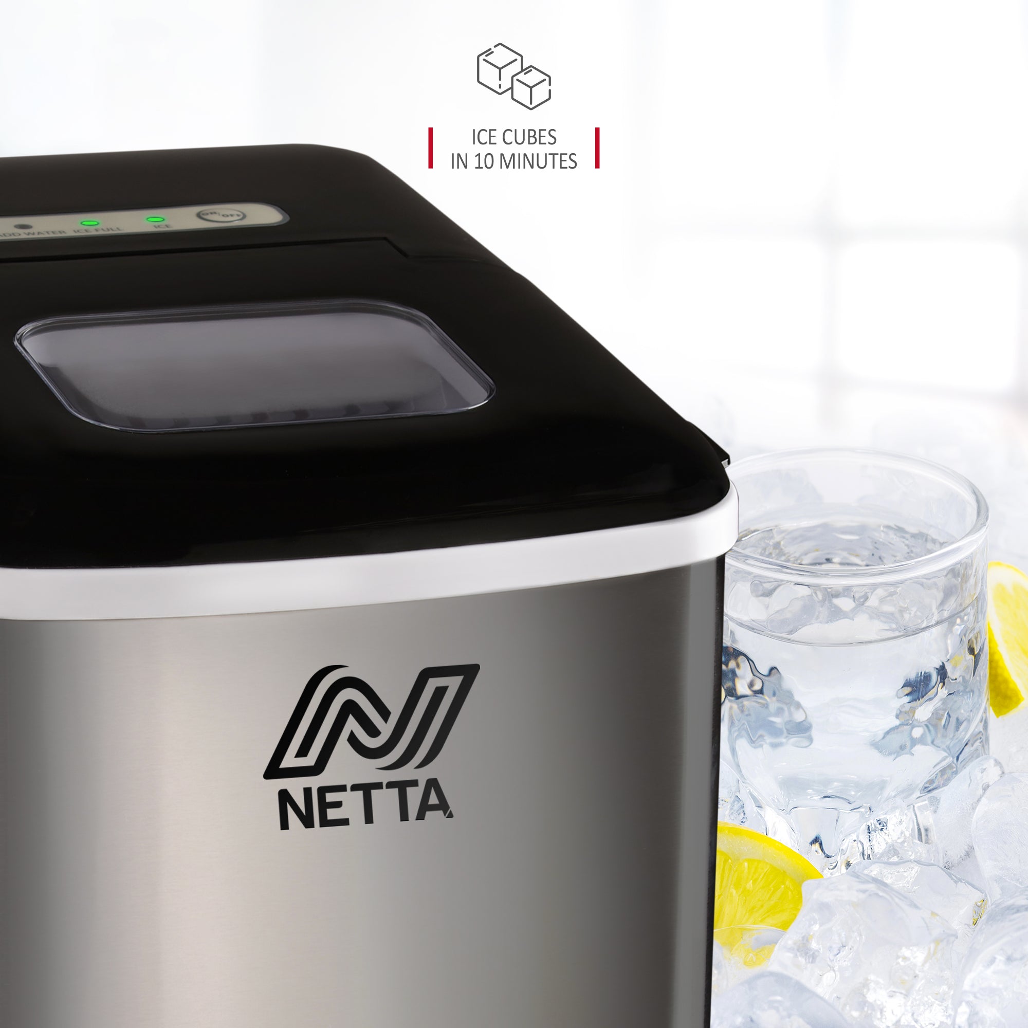 NETTA Ice Maker Machine with 1.8L Tank - Makes 12KG of Ice per Day - Stainless Steel