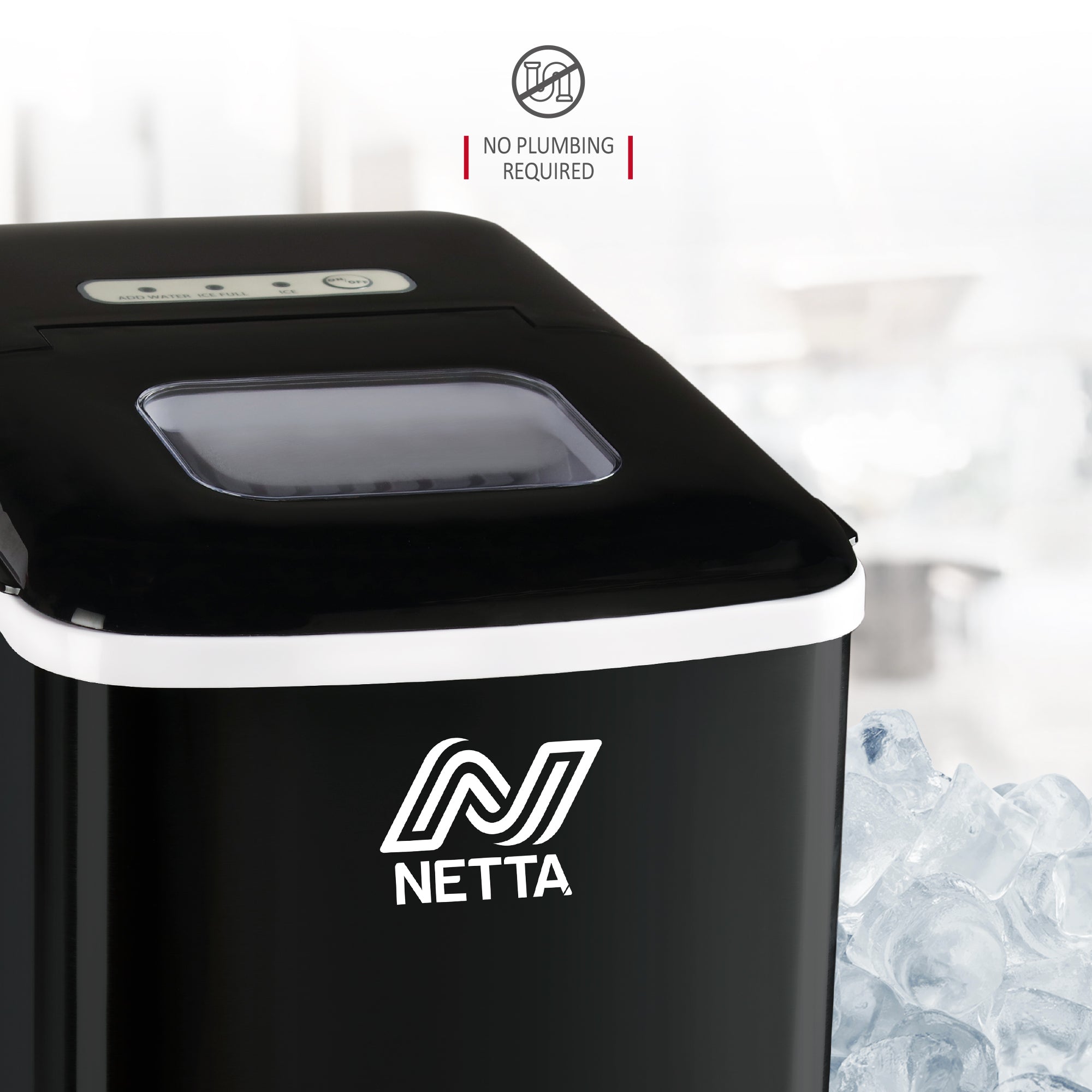 NETTA Ice Maker Machine with 1.8L Tank - Makes 12KG of Ice per Day - Black