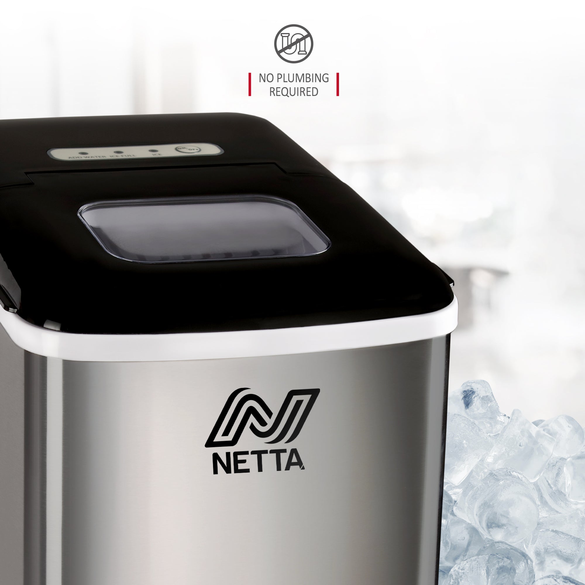 NETTA Ice Maker Machine with 1.8L Tank - Makes 12KG of Ice per Day - Stainless Steel