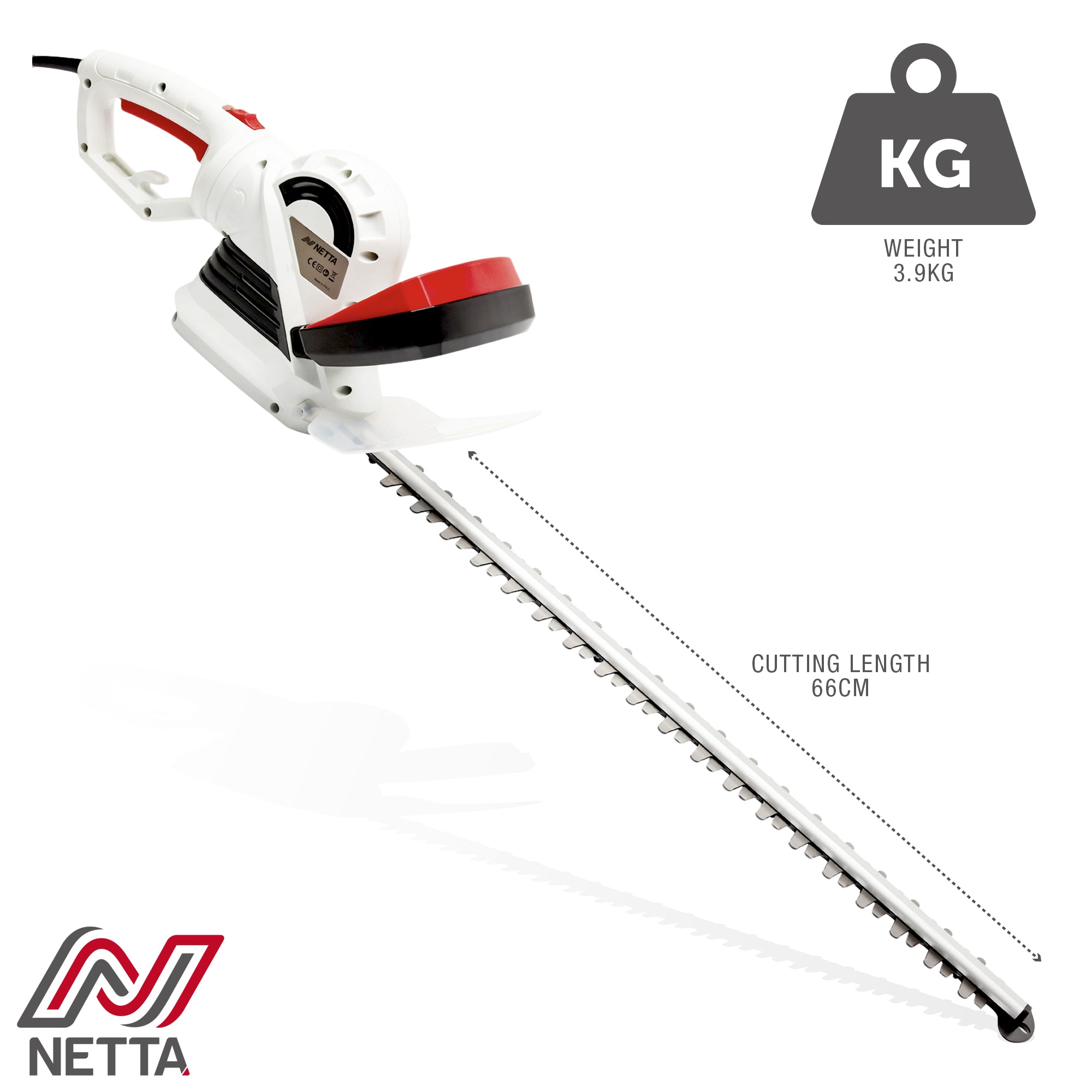 NETTA 710W Corded Hedge Trimmer 66CM Diamond Cutting Blade with Rotating Handle