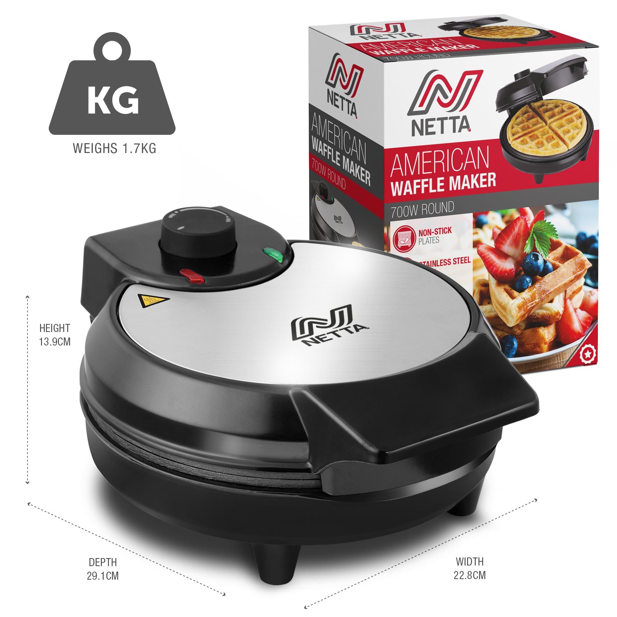 NETTA 700W Non-Stick Waffle Maker