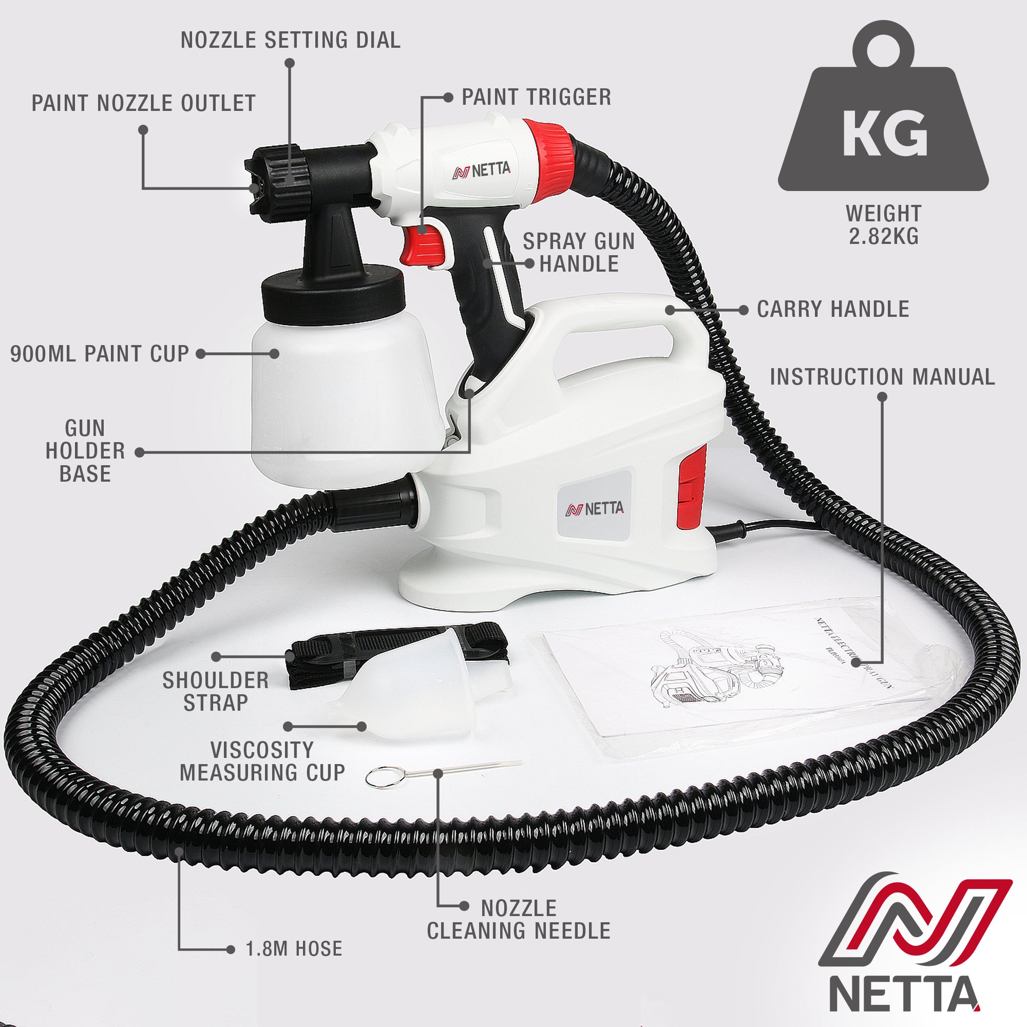 NETTA 700W Paint Spray Gun with Stand - 900ml Capacity