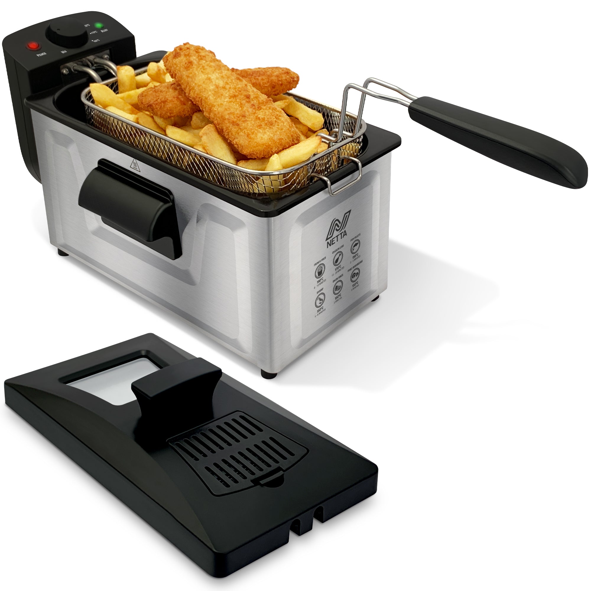 NETTA 3L Deep Fat Fryer with a Viewing Window, 700g Capacity Powerful 1800 Watts