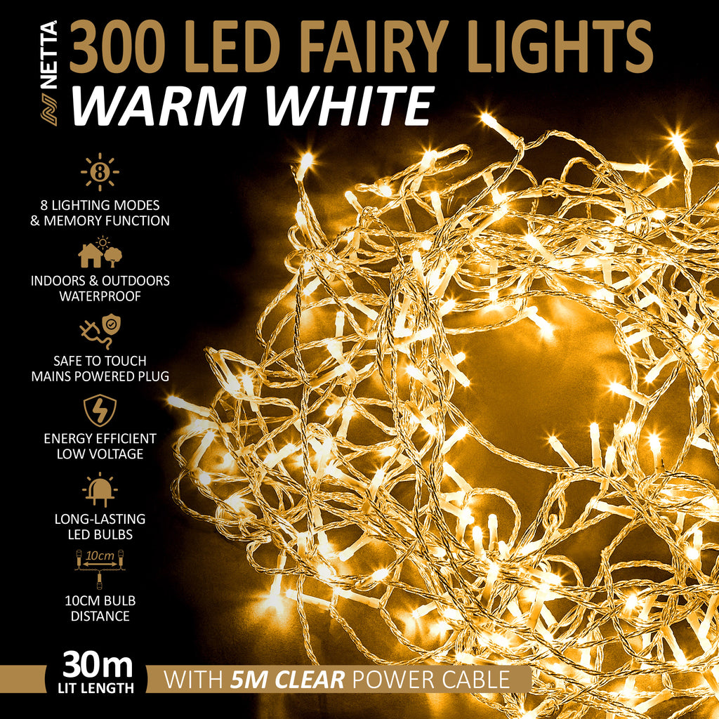 NETTA LED Fairy String Lights Warm White Clear Cable