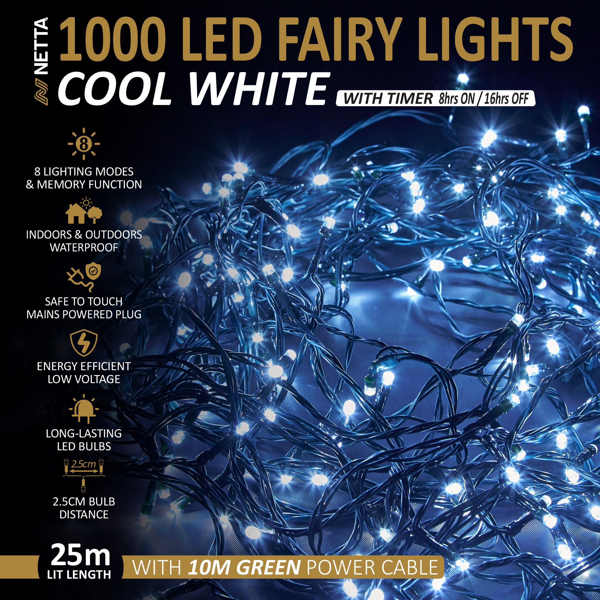 NETTA Christmas Fairy String Lights LED Outdoor &amp; Indoor