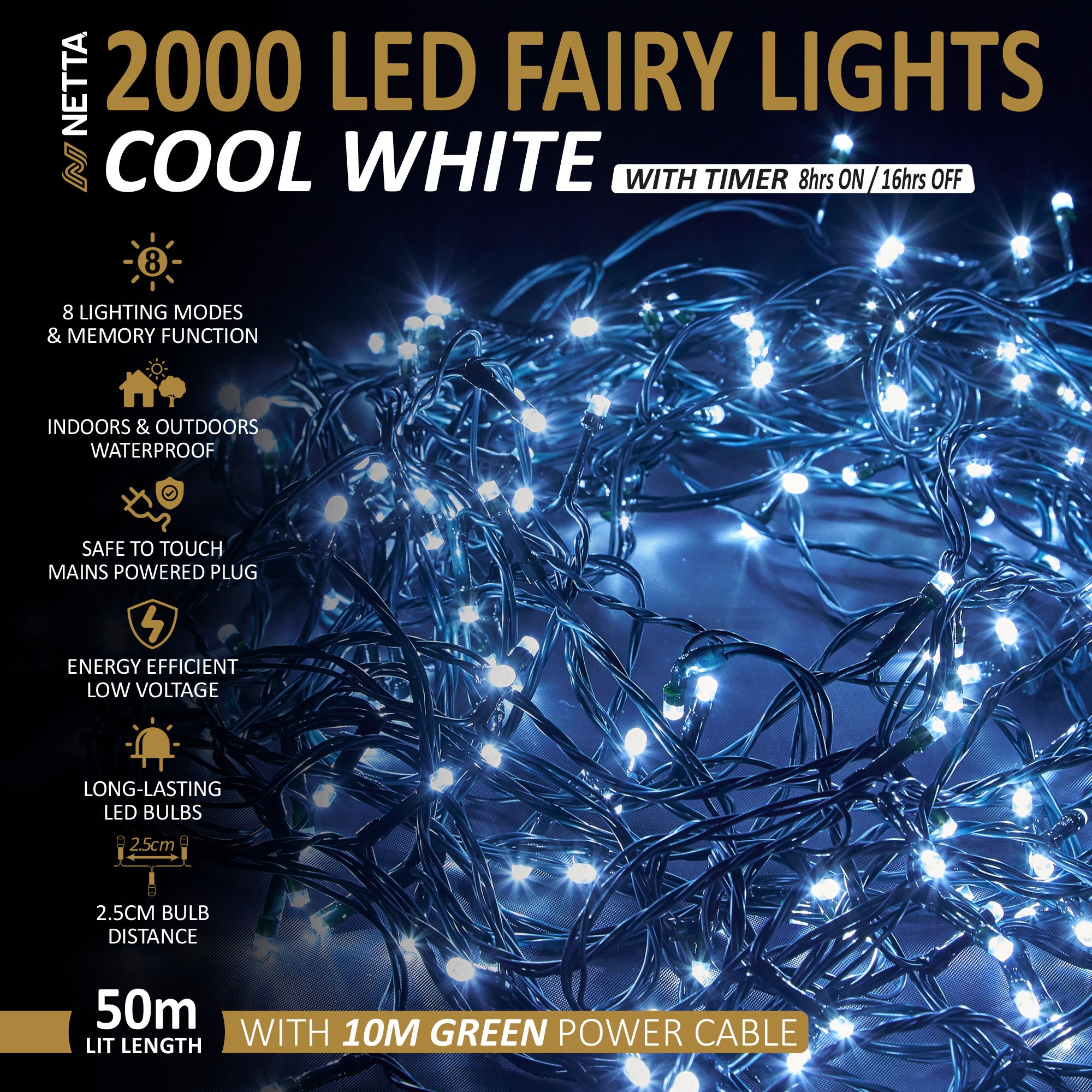 NETTA Christmas Fairy String Lights LED Outdoor &amp; Indoor