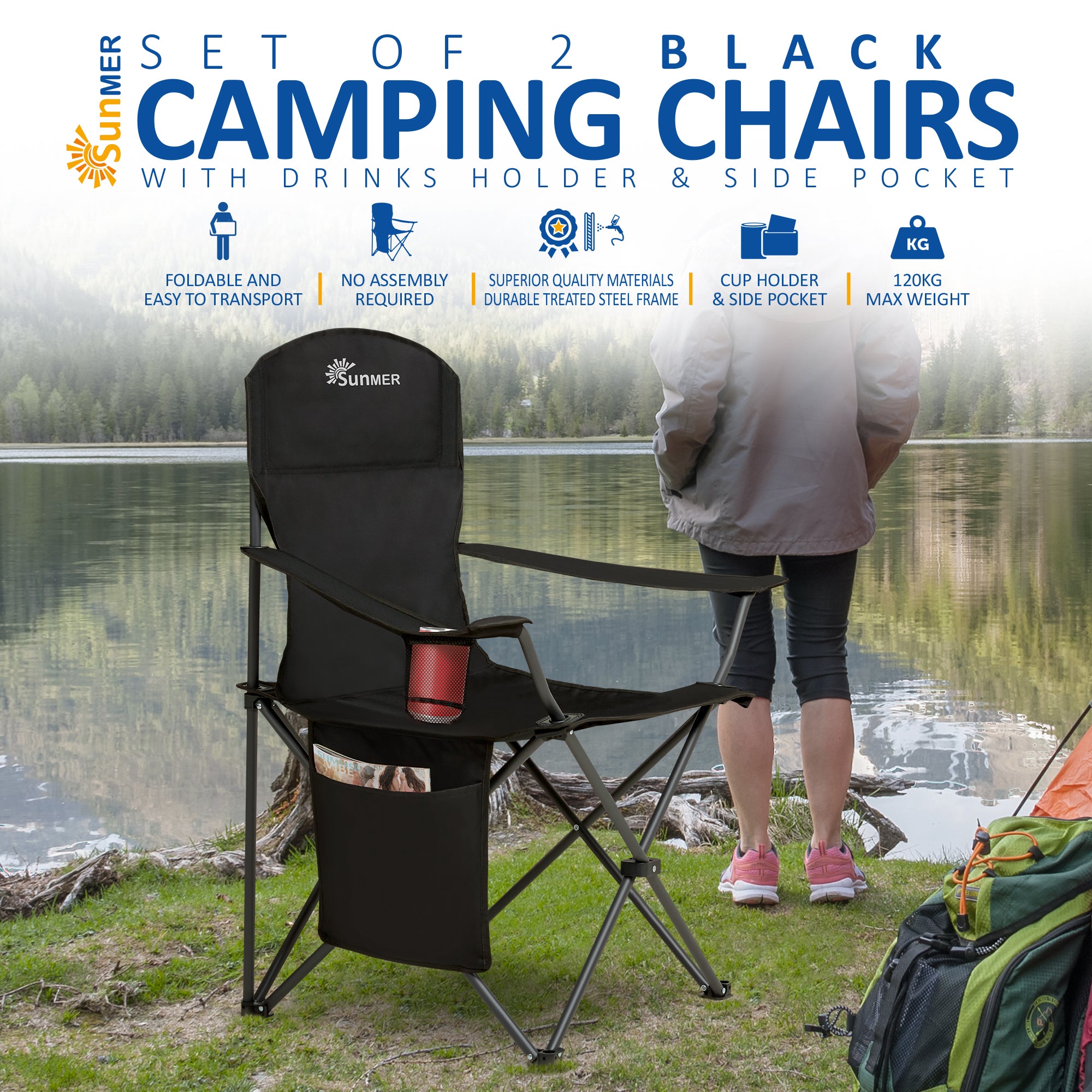 SUNMER Extra-Wide Folding Camping Chairs