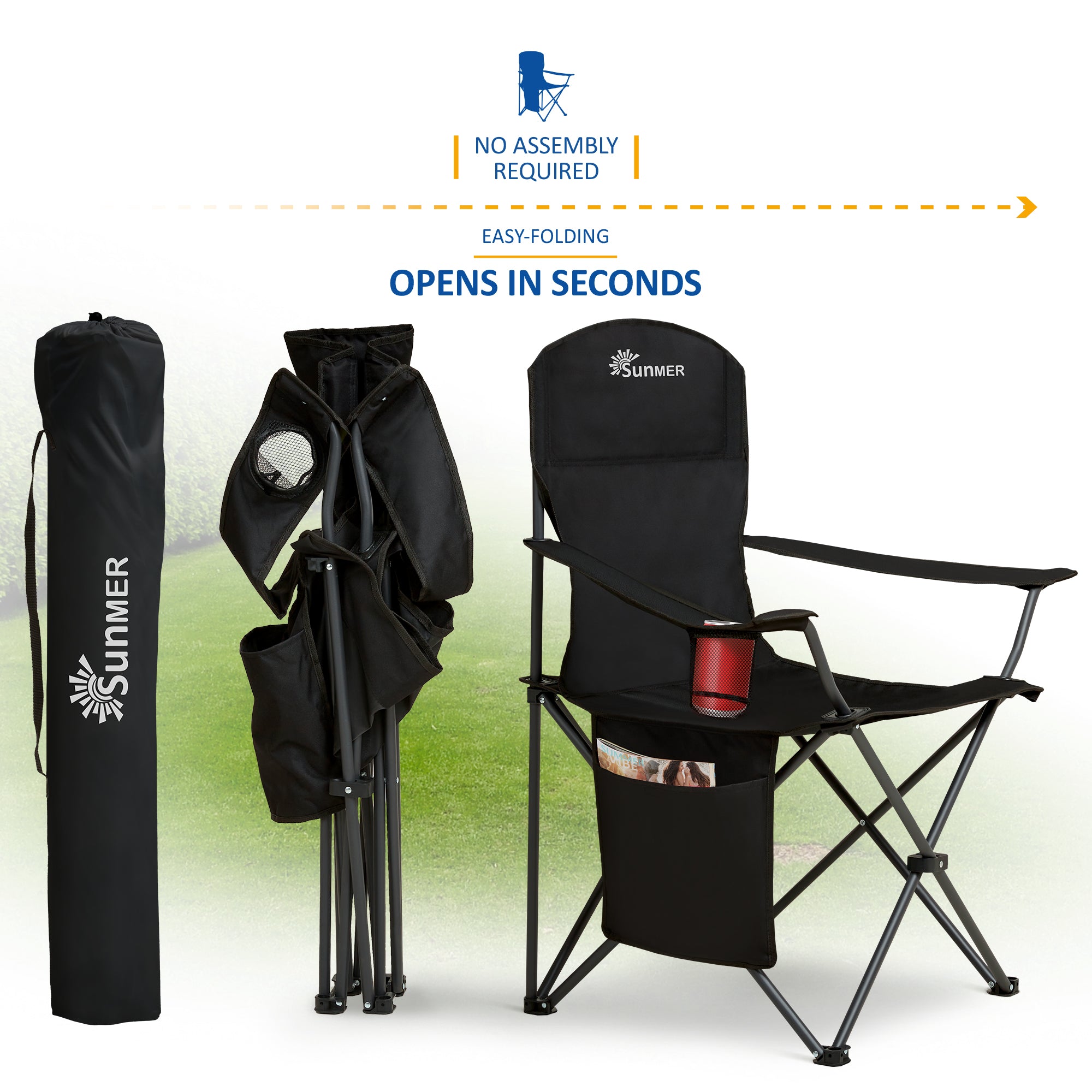 SUNMER Extra-Wide Folding Camping Chairs - Available as Single or Set