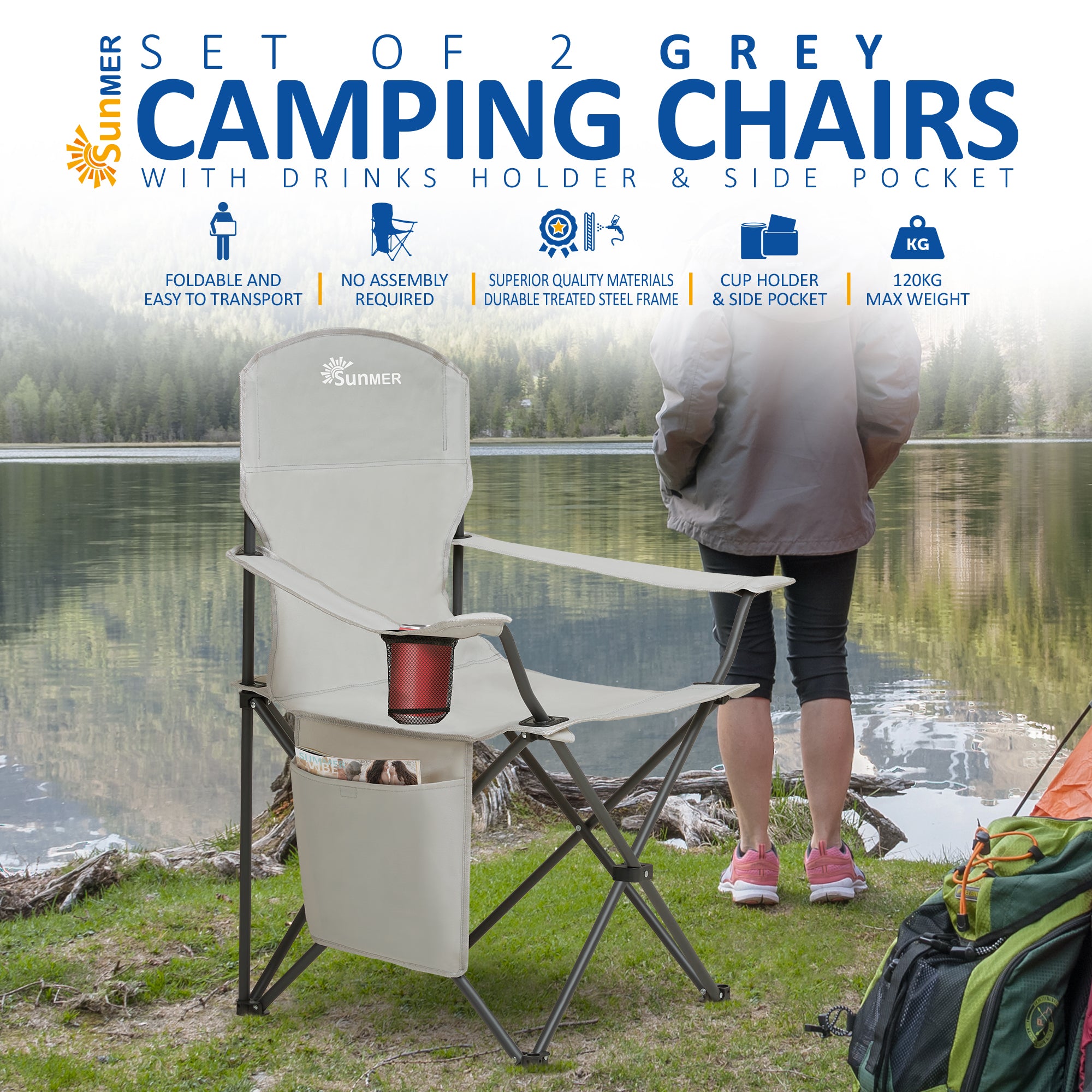 SUNMER Extra-Wide Folding Camping Chairs