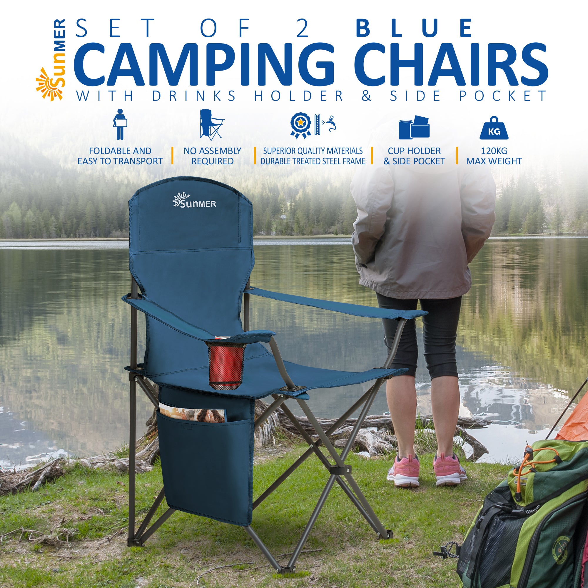 SUNMER Extra-Wide Folding Camping Chairs